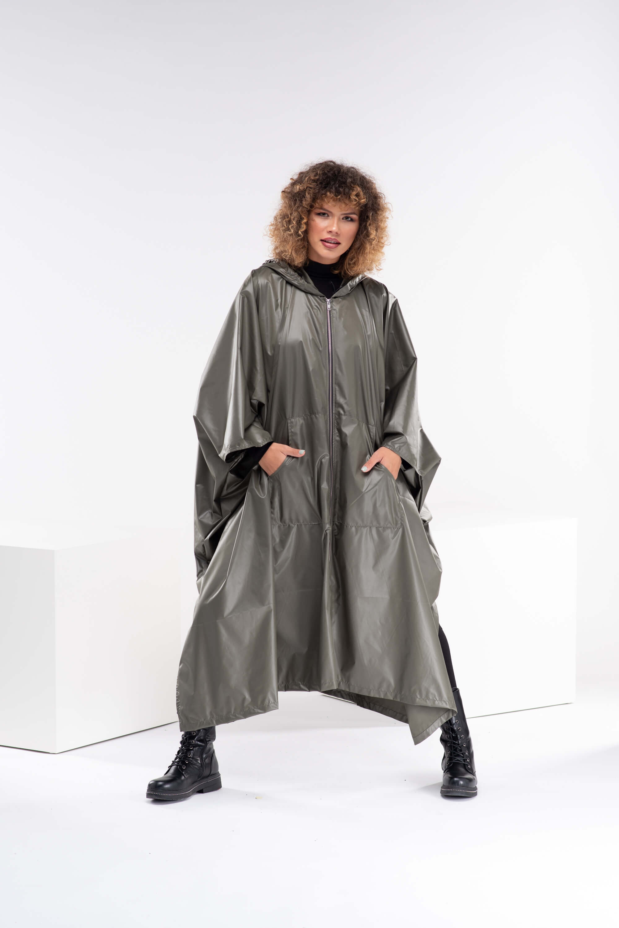 Olive Green Plus Size Hooded Coat