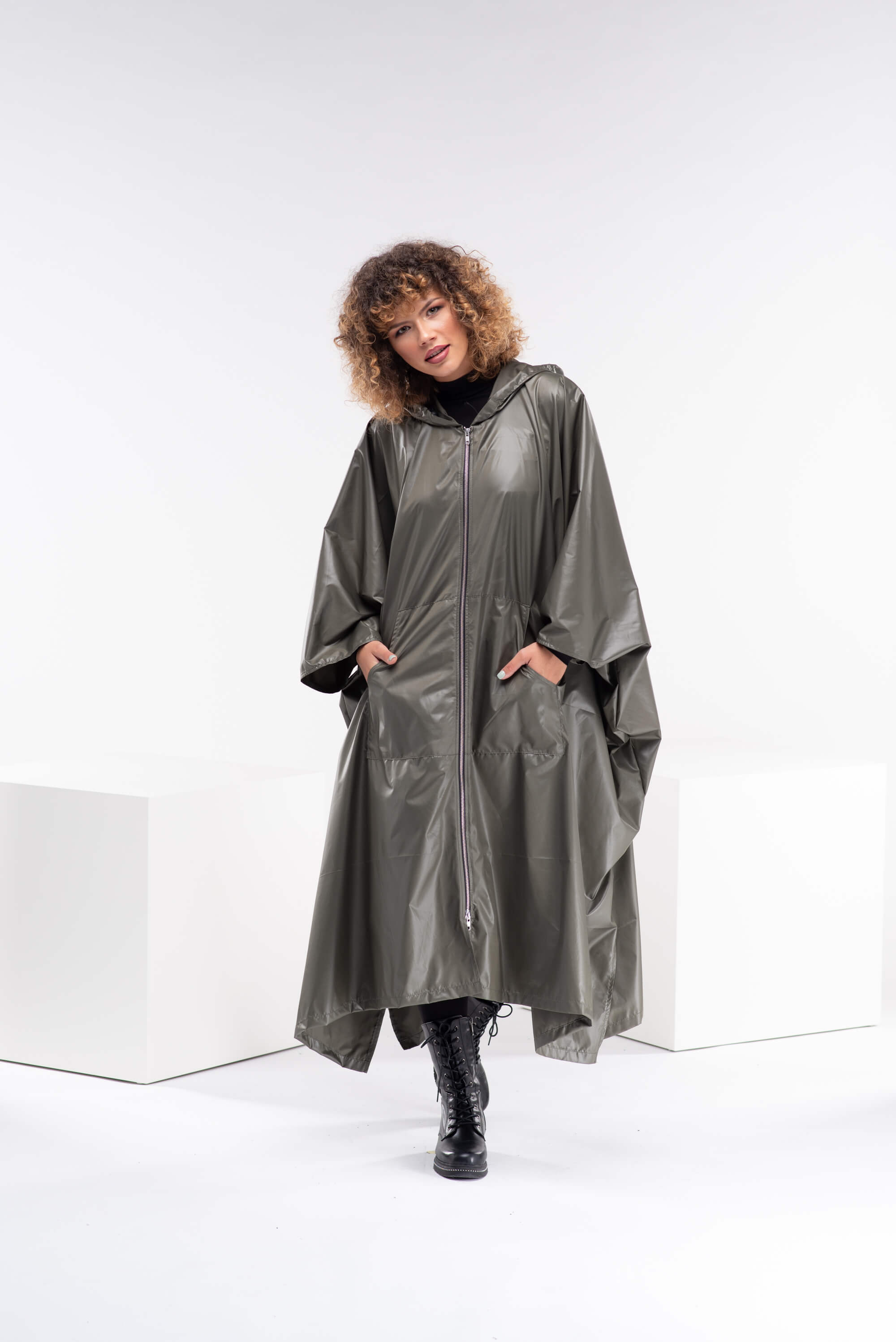 Olive Green Plus Size Hooded Coat