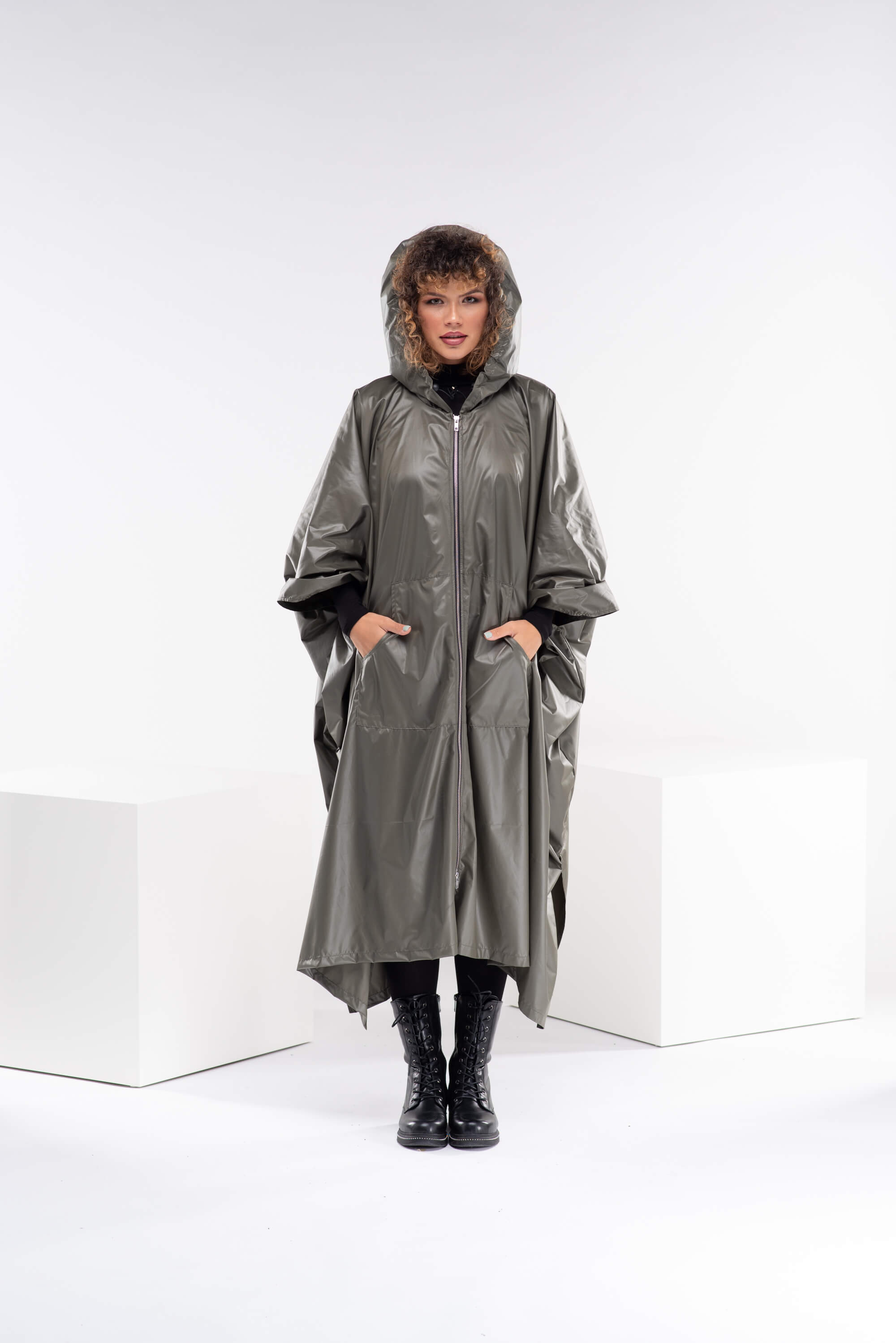 Olive Green Plus Size Hooded Coat