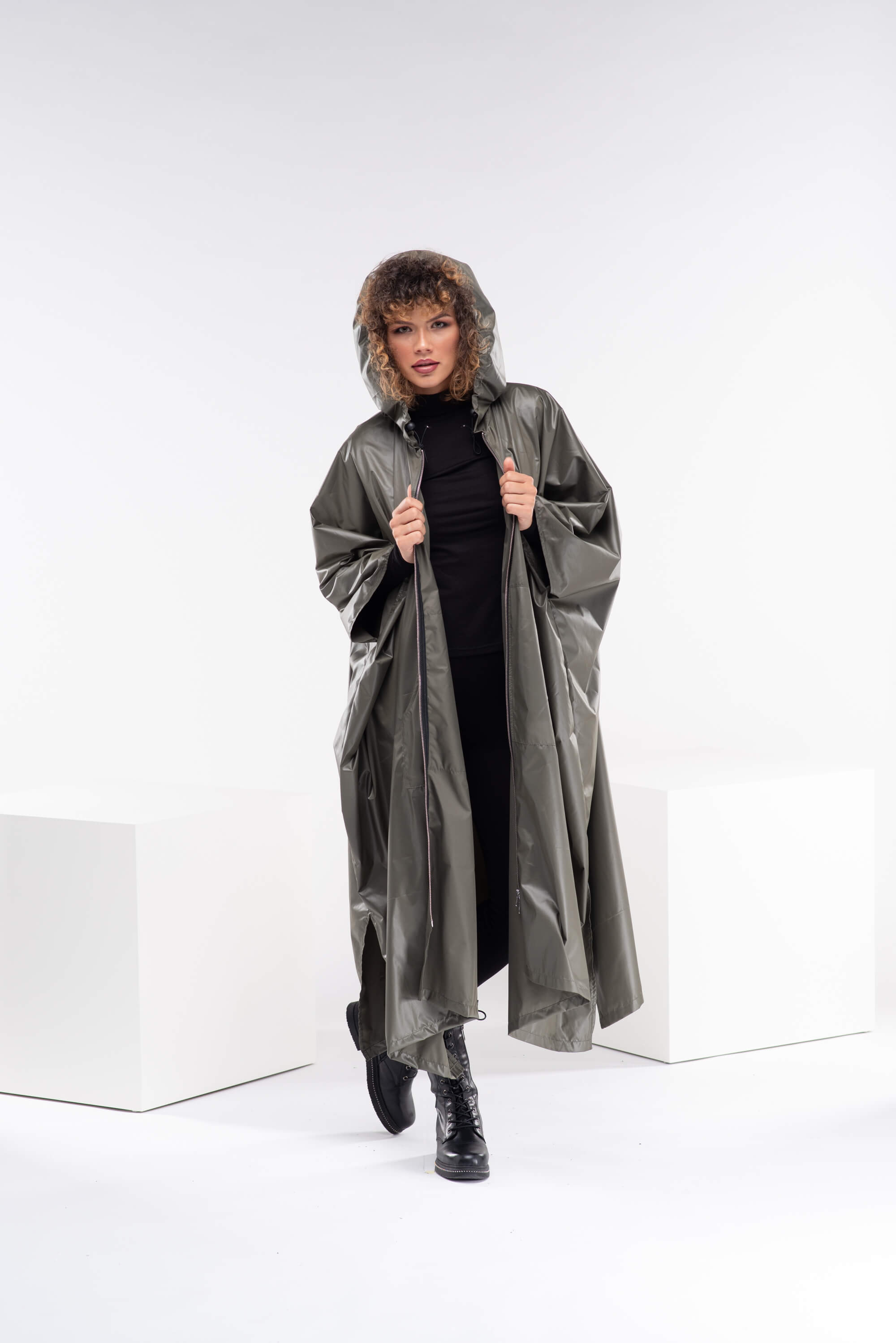 Olive Green Plus Size Hooded Coat