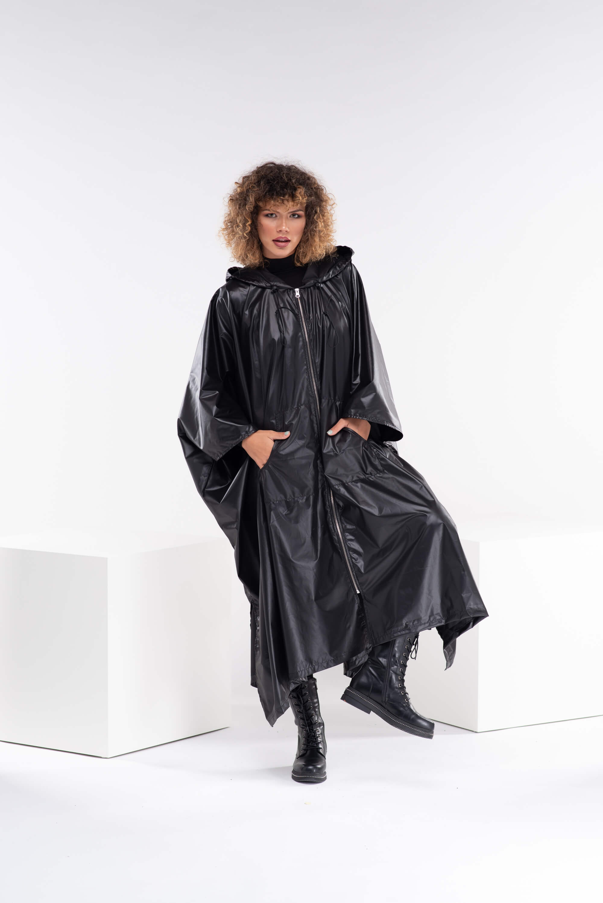 Black Plus Size Hooded Coat