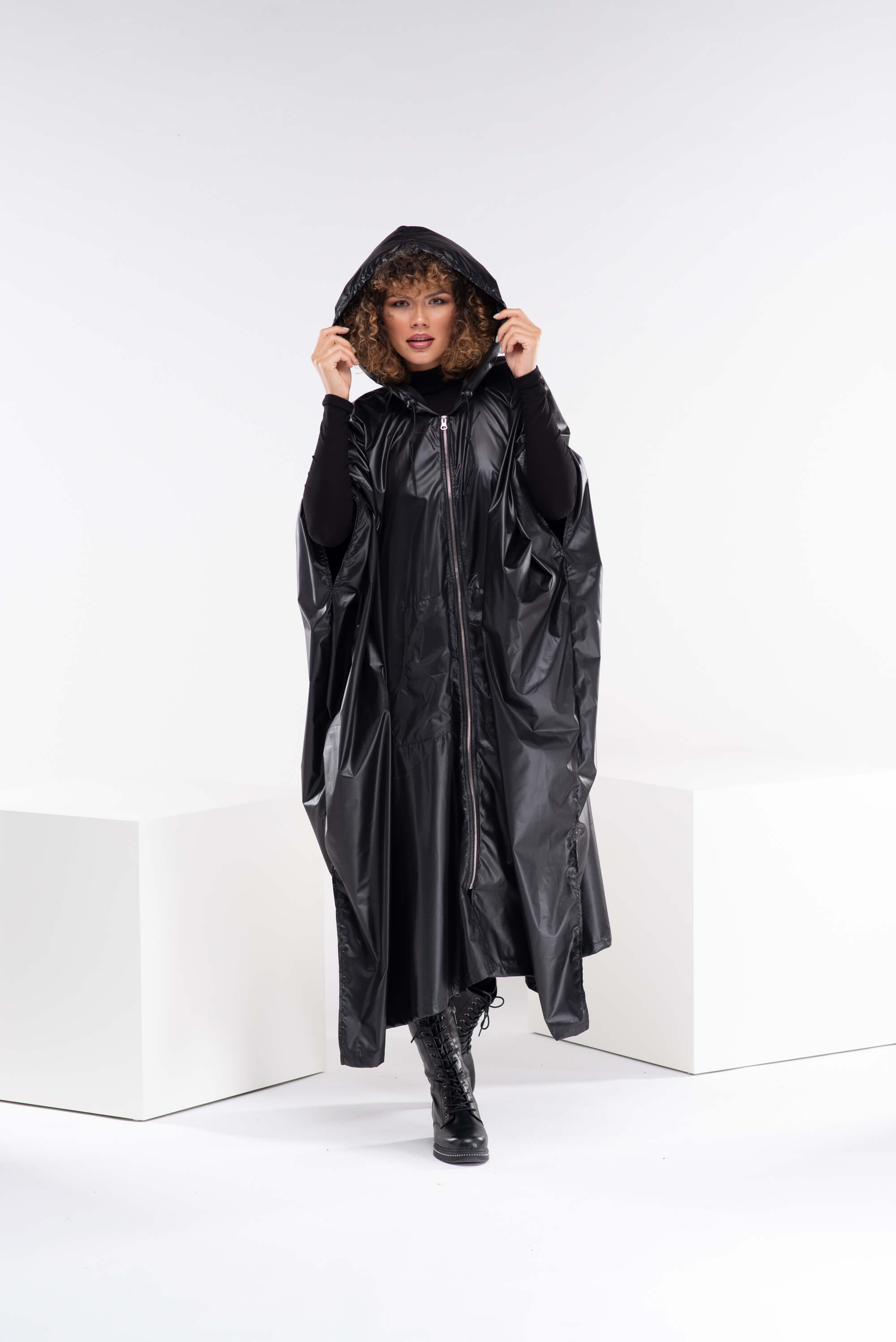 Black Plus Size Hooded Coat