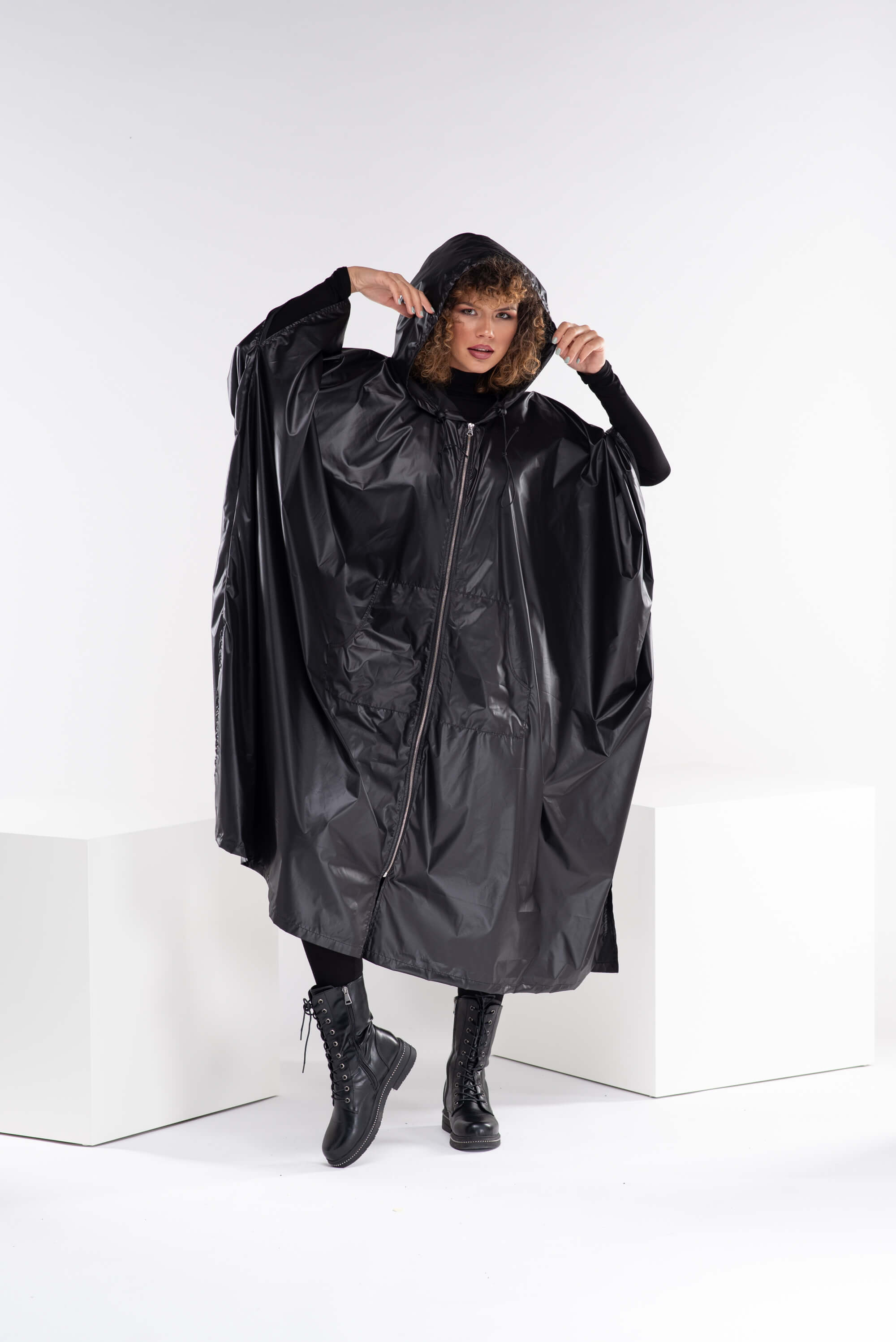 Black Plus Size Hooded Coat