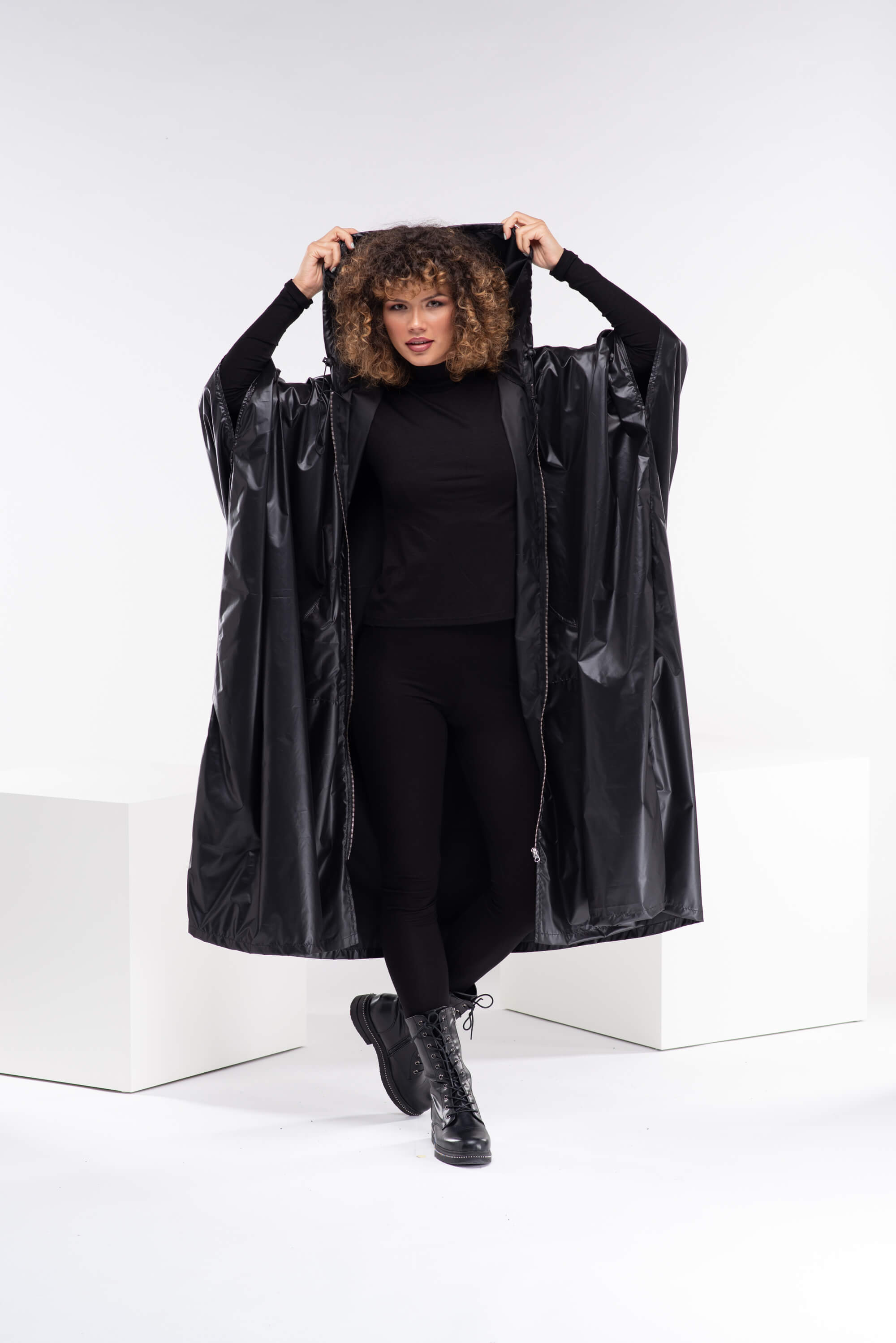 Black Plus Size Hooded Coat