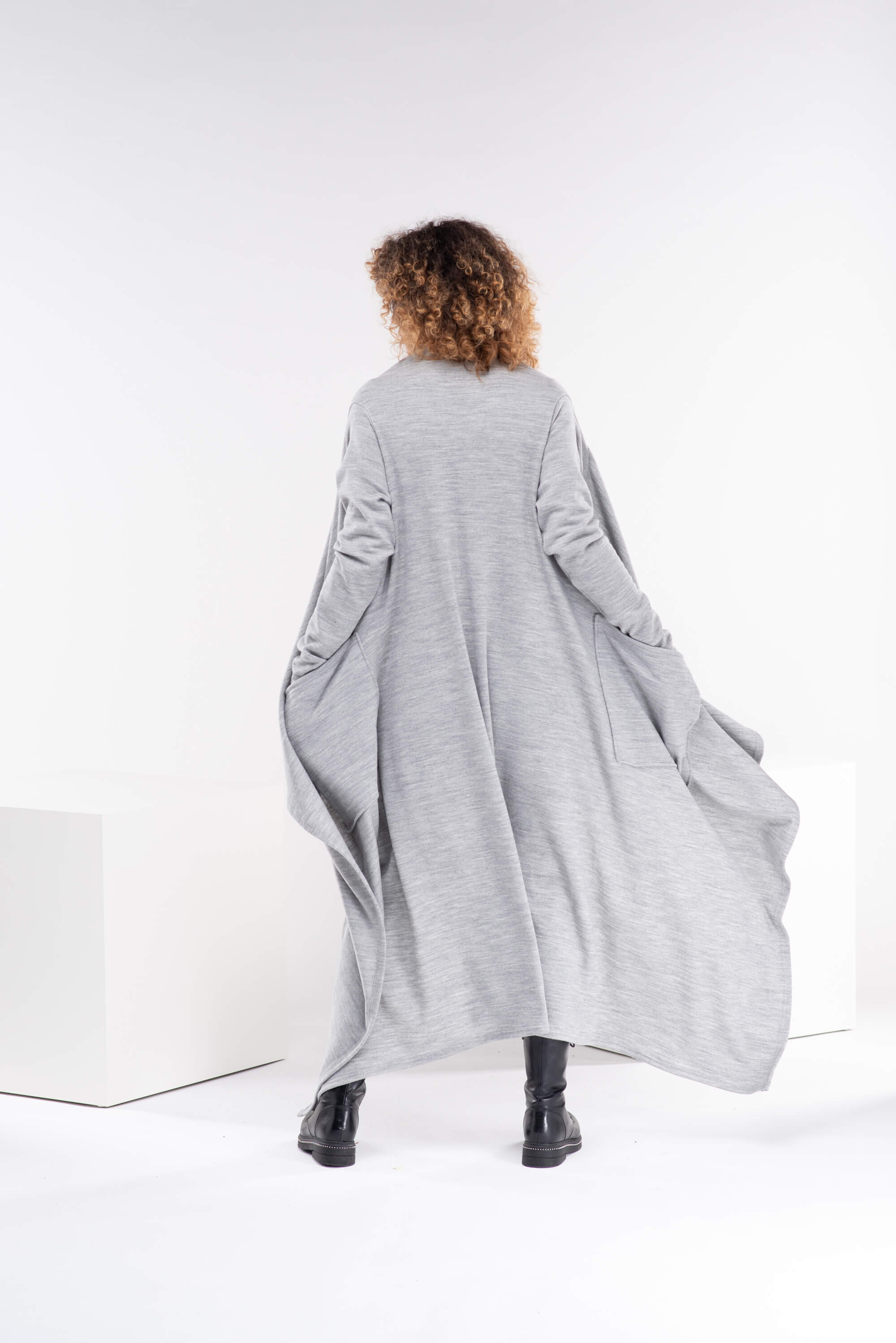 Light Grey Long Asymmetrical Wool Cape