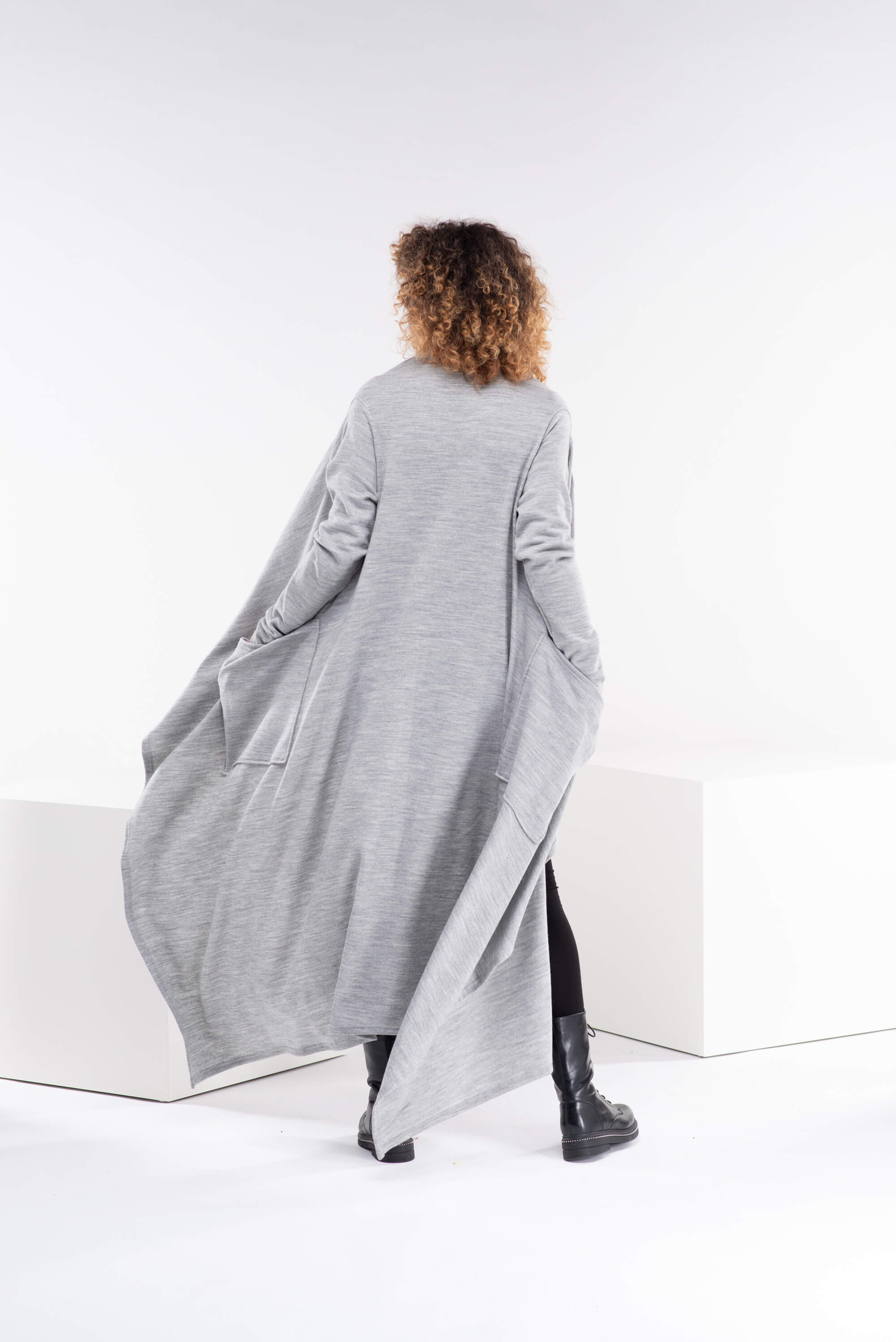 Light Grey Long Asymmetrical Wool Cape