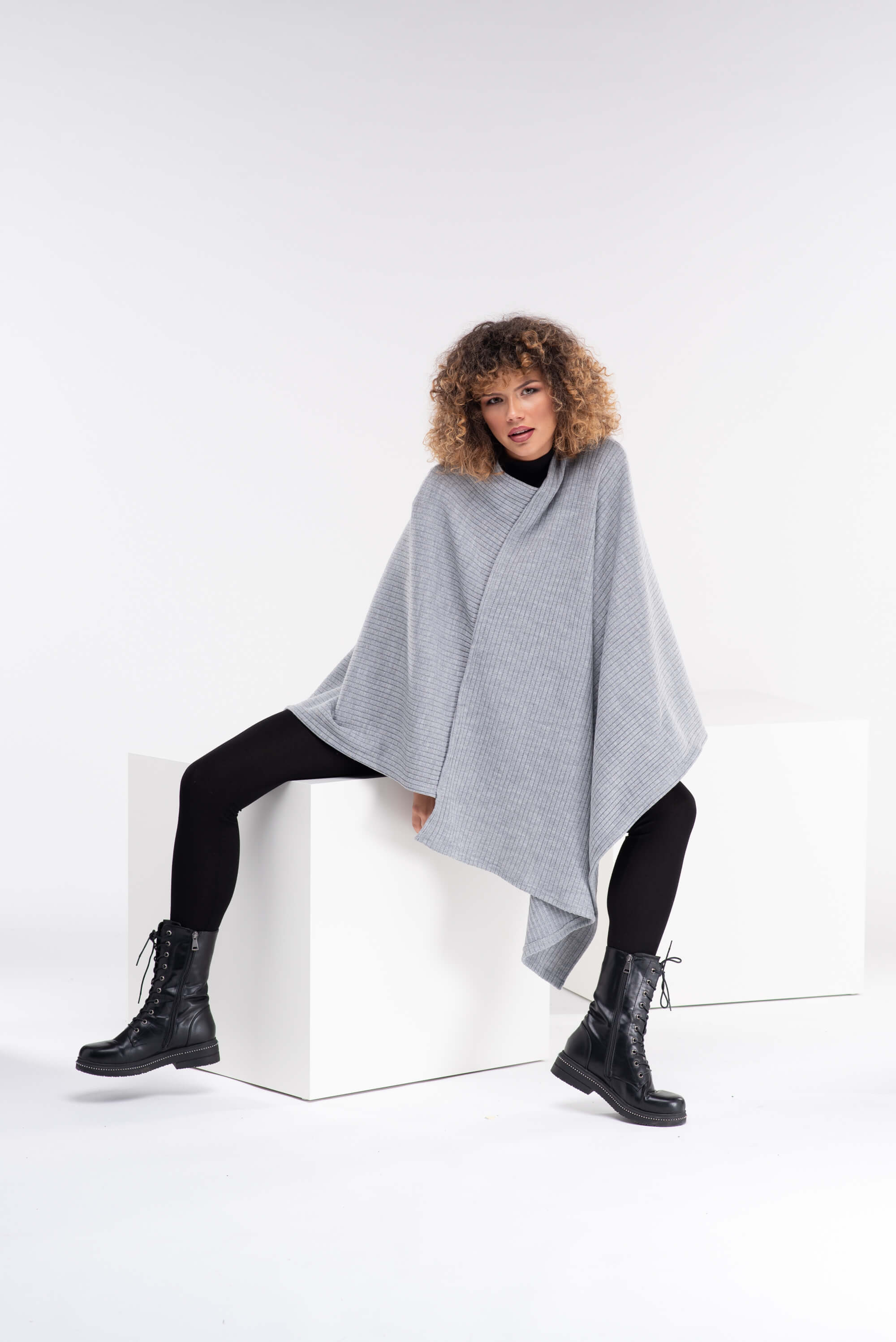 Light Grey Knit Plus Size Poncho