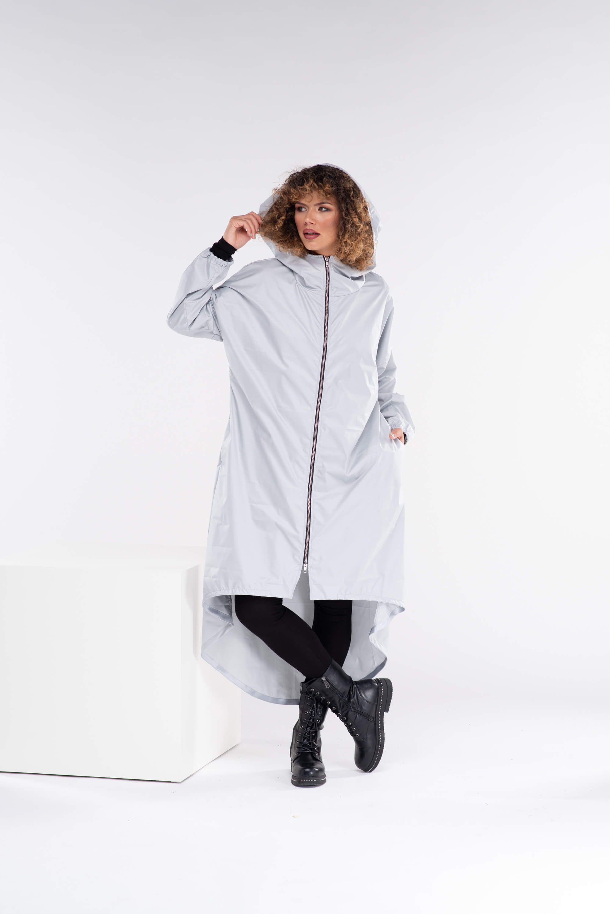 Light Grey Oversize Hooded Rain Coat