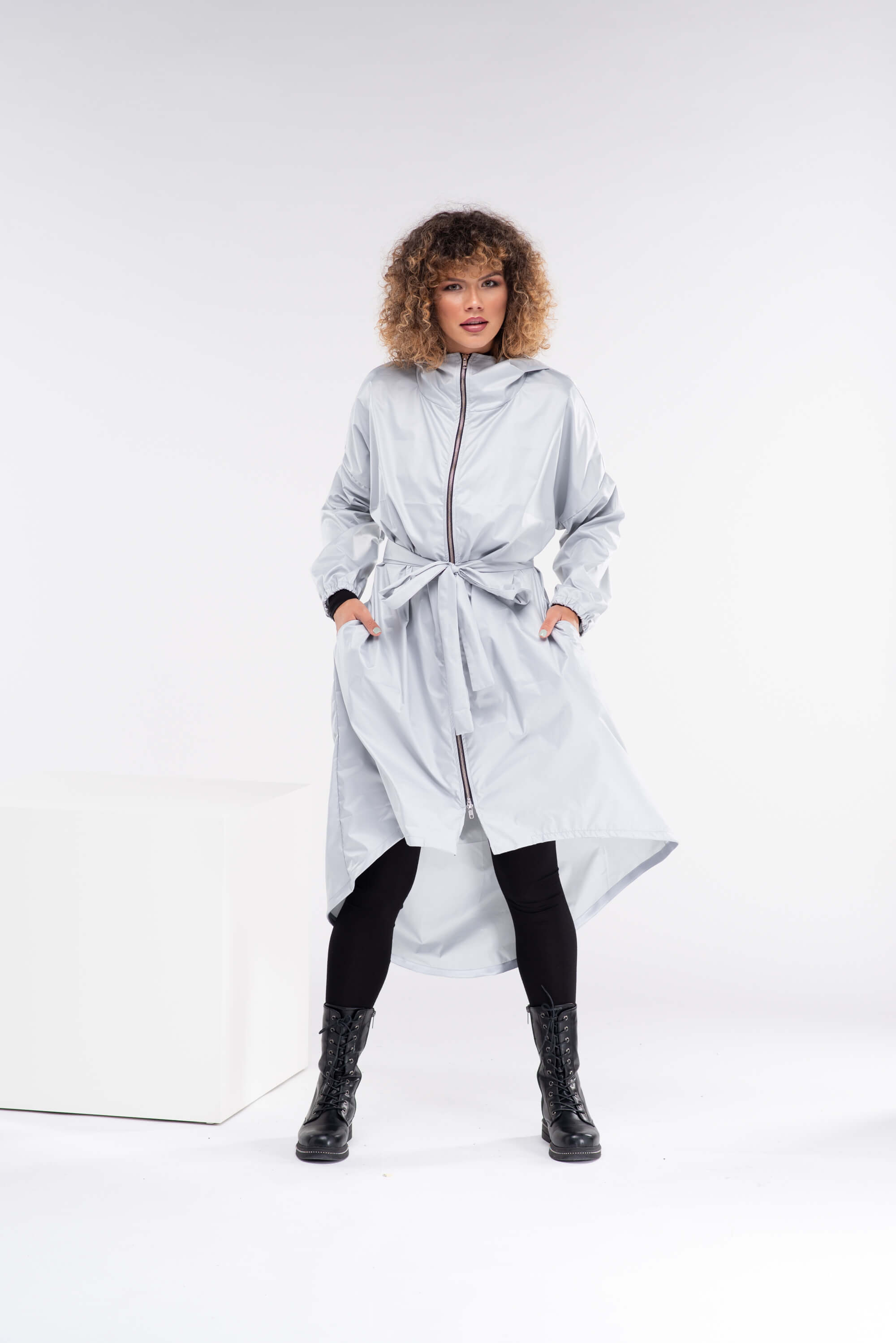 Light Grey Oversize Hooded Rain Coat