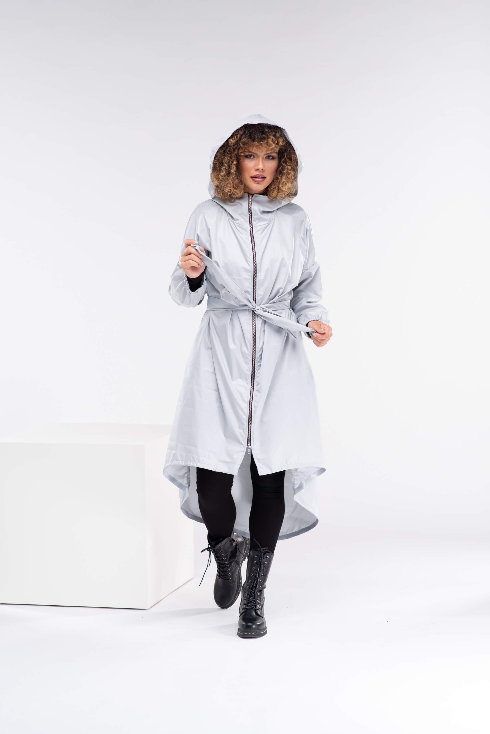 Light Grey Oversize Hooded Rain Coat