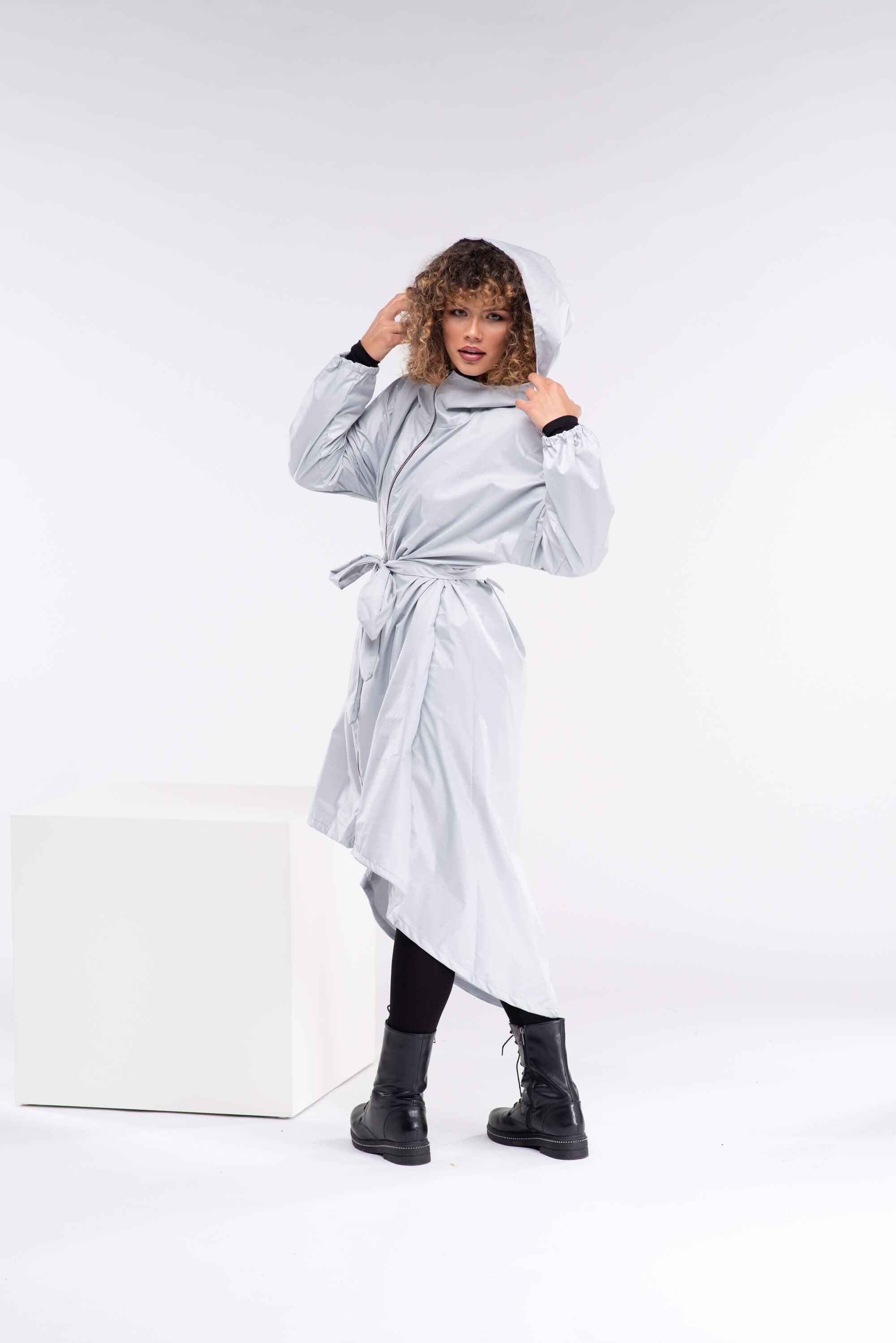 Light Grey Oversize Hooded Rain Coat