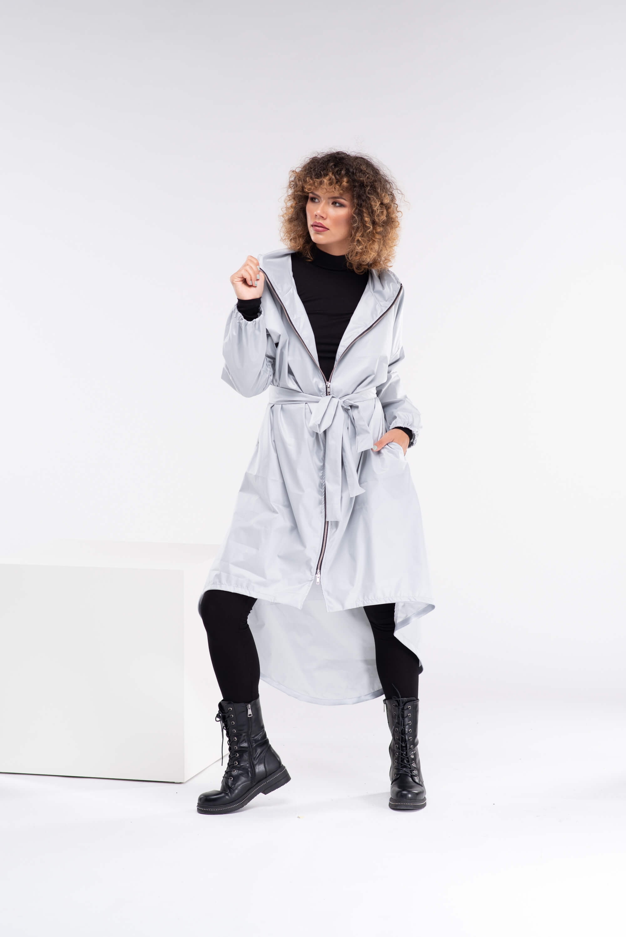 Light Grey Oversize Hooded Rain Coat