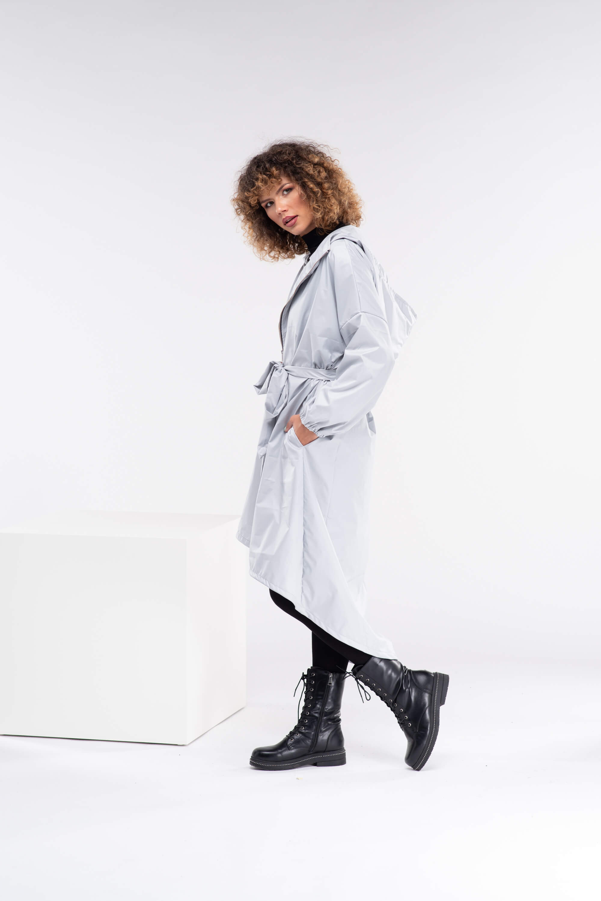 Light Grey Oversize Hooded Rain Coat