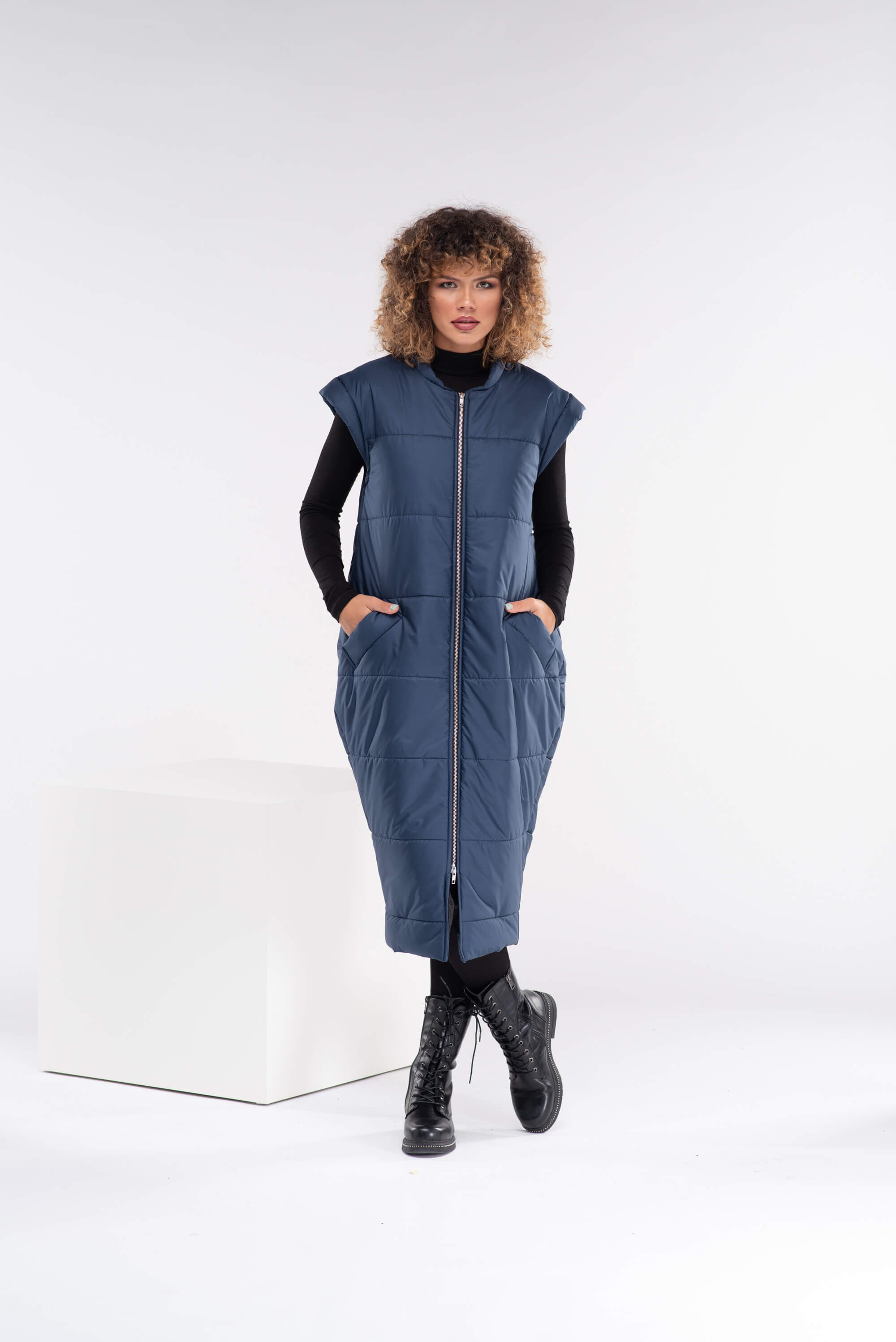 Dark Blue  Sleeveless Puffer Coat