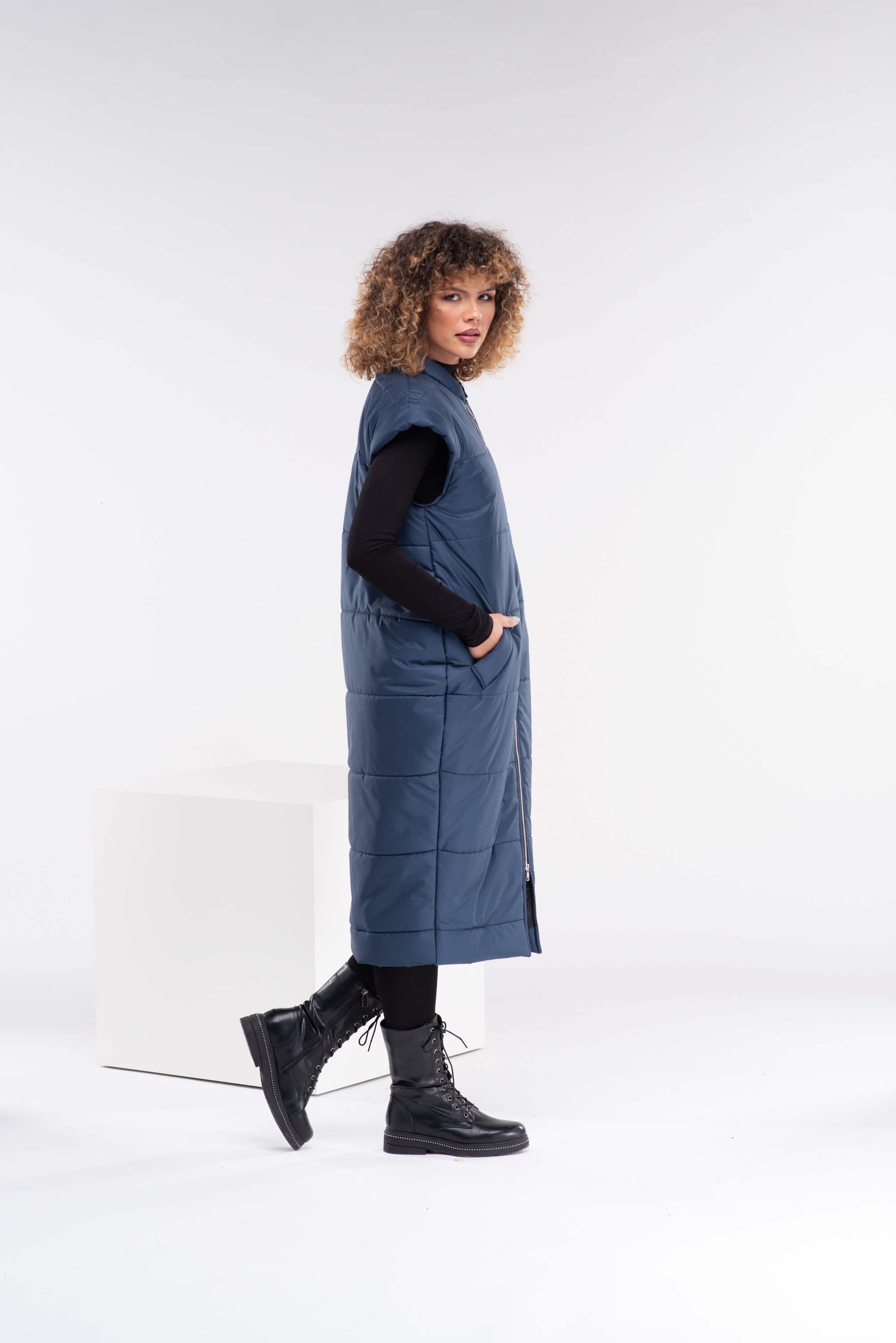 Dark Blue  Sleeveless Puffer Coat