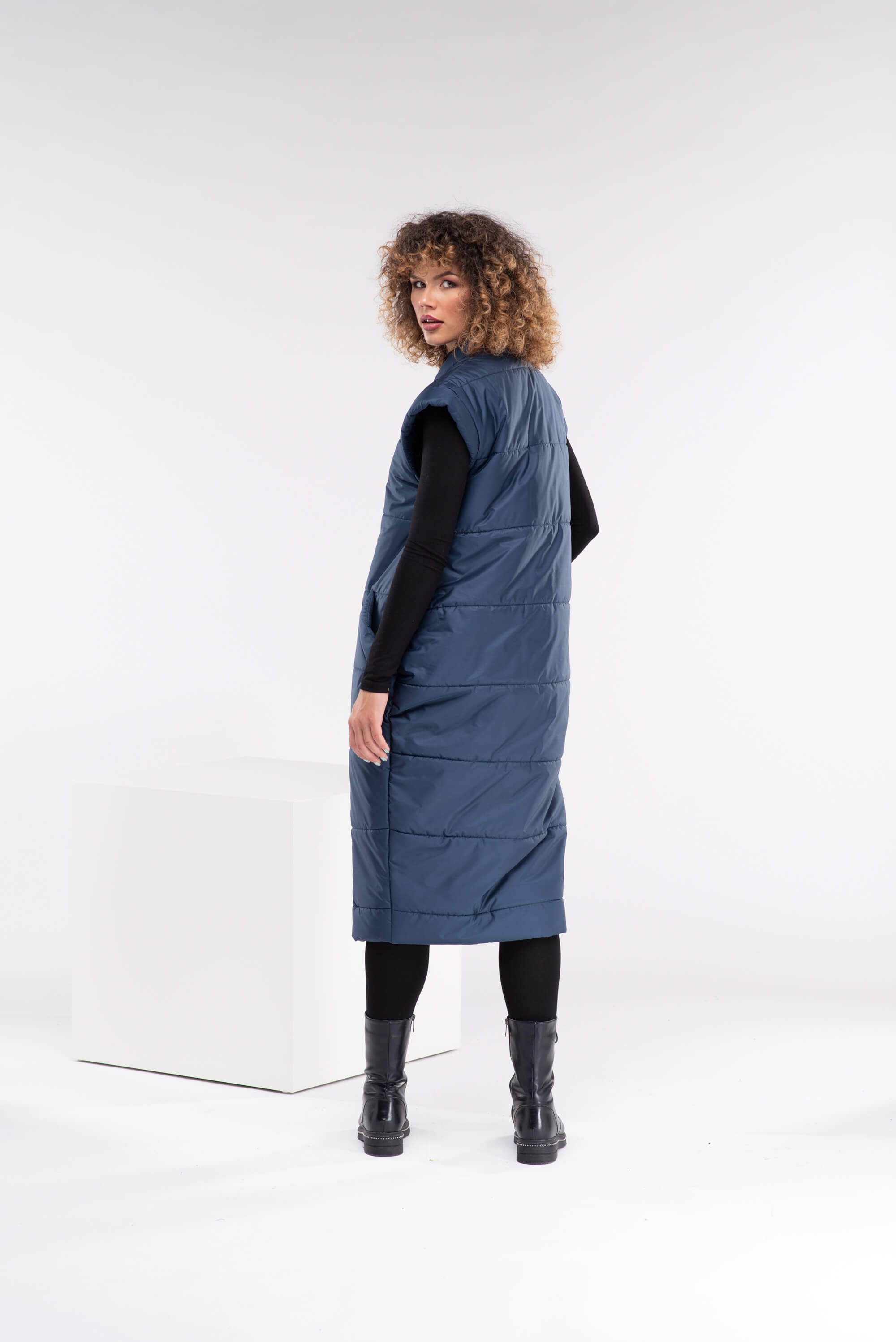 Dark Blue  Sleeveless Puffer Coat