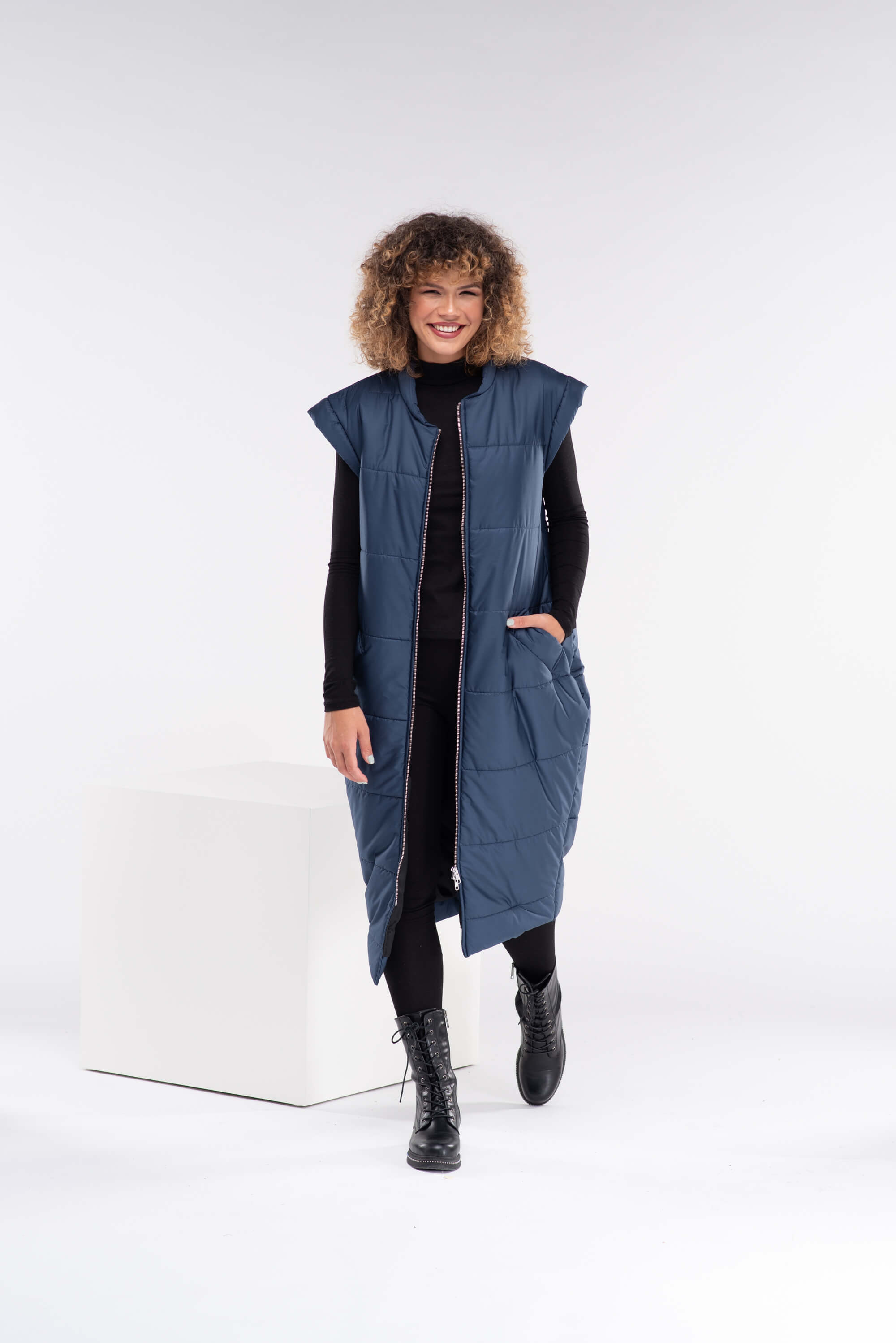 Dark Blue  Sleeveless Puffer Coat