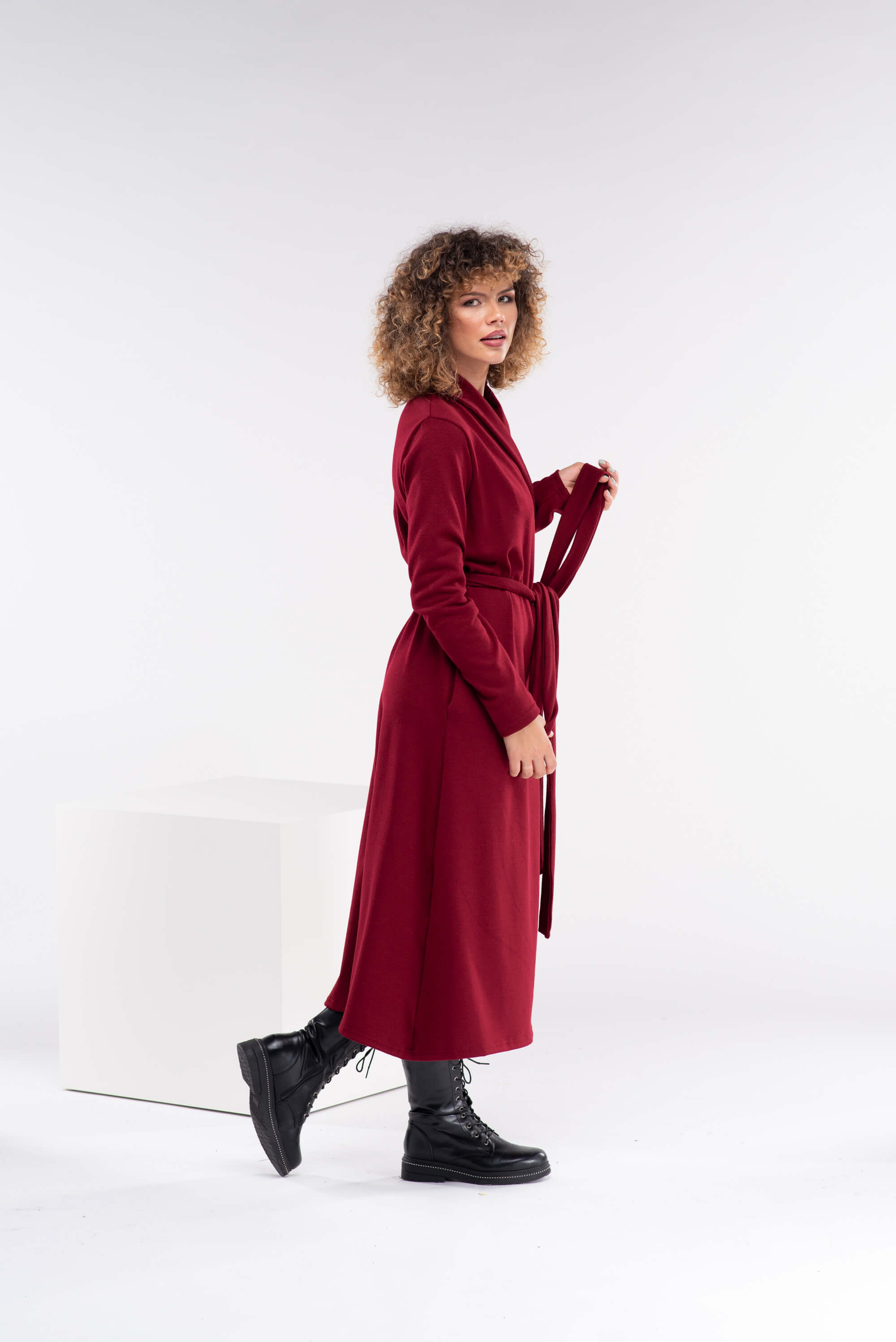 Burgundy Knitted Maxi Wrap Dress