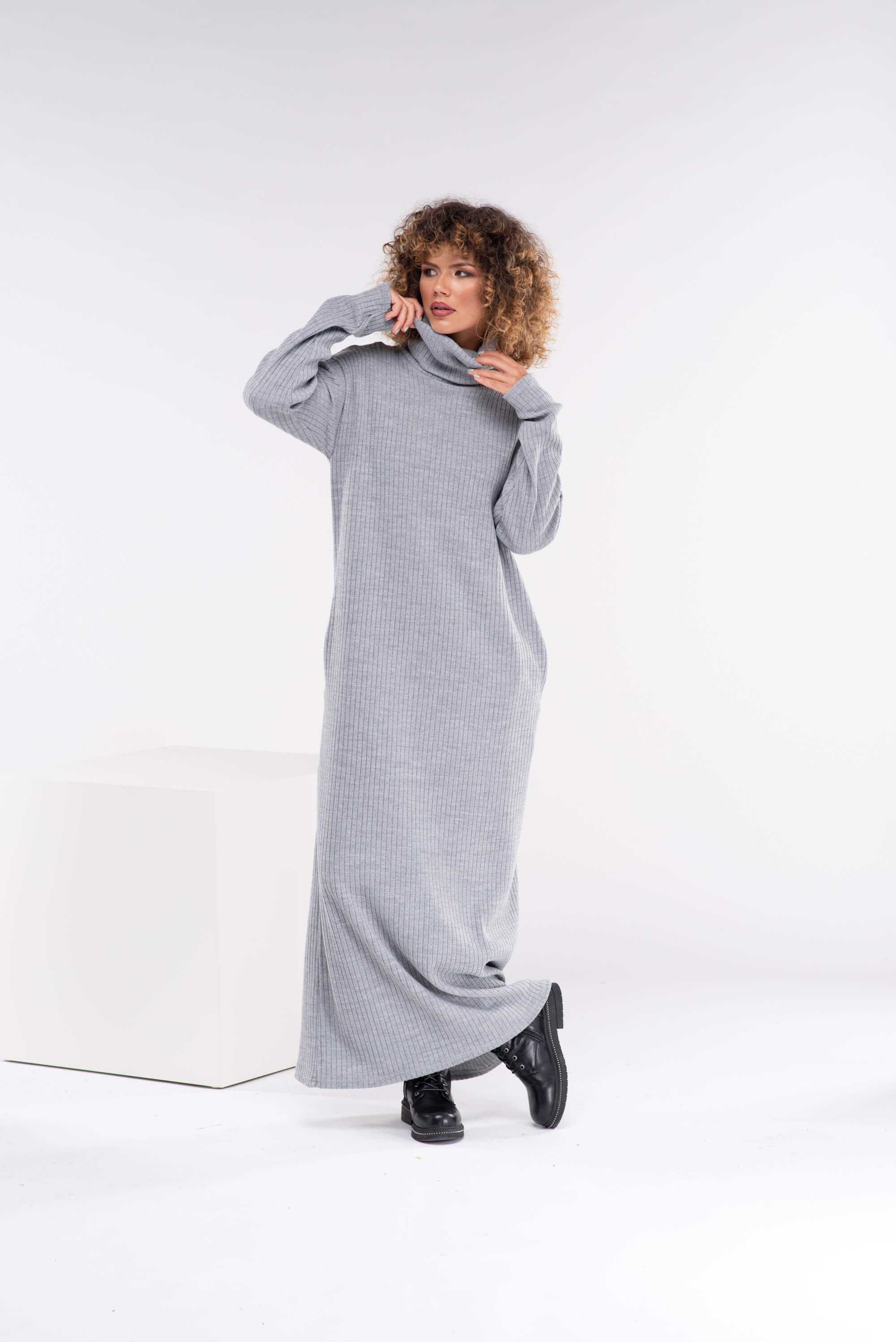 Light Grey Long Wool Knitted Dress