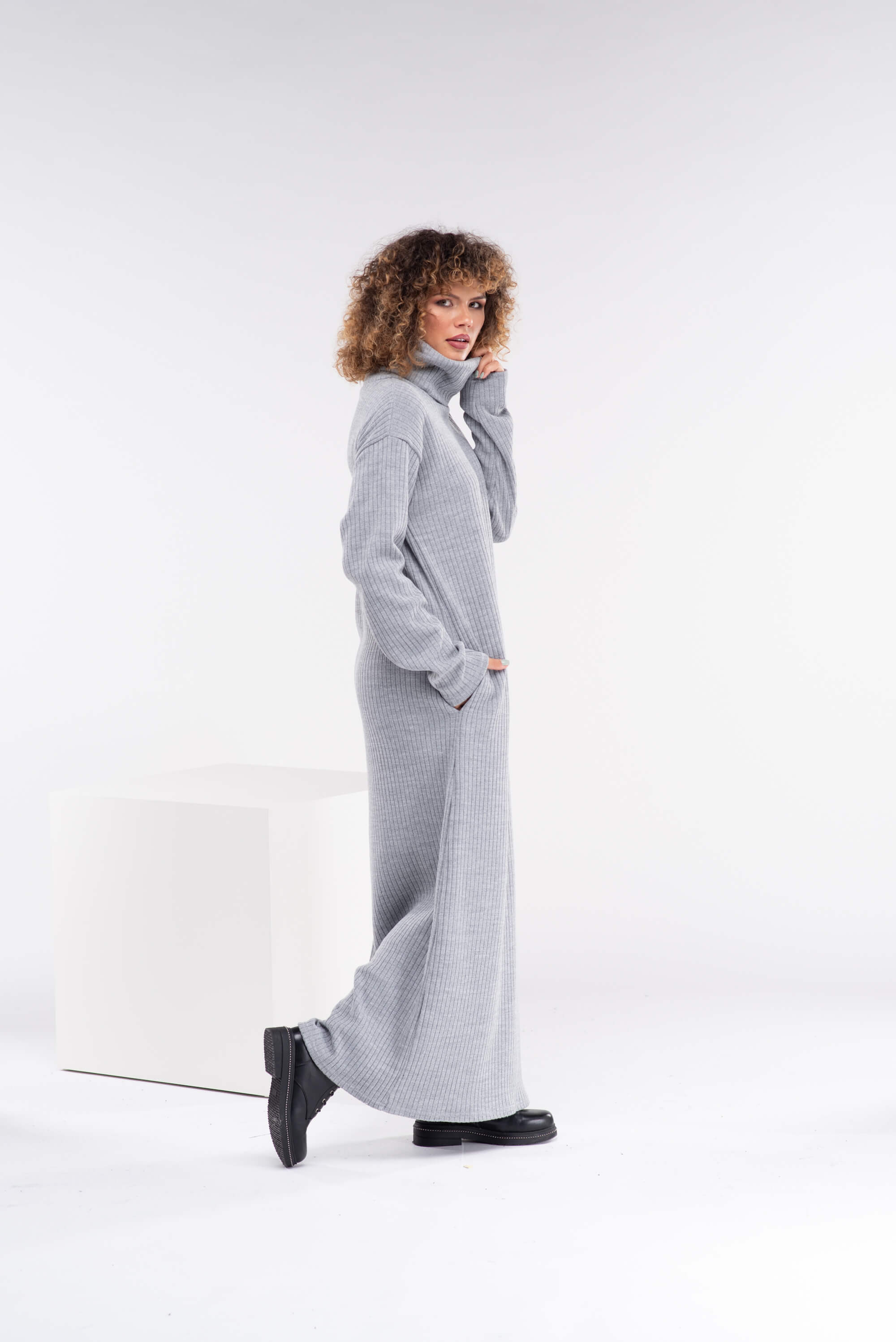 Light Grey Long Wool Knitted Dress