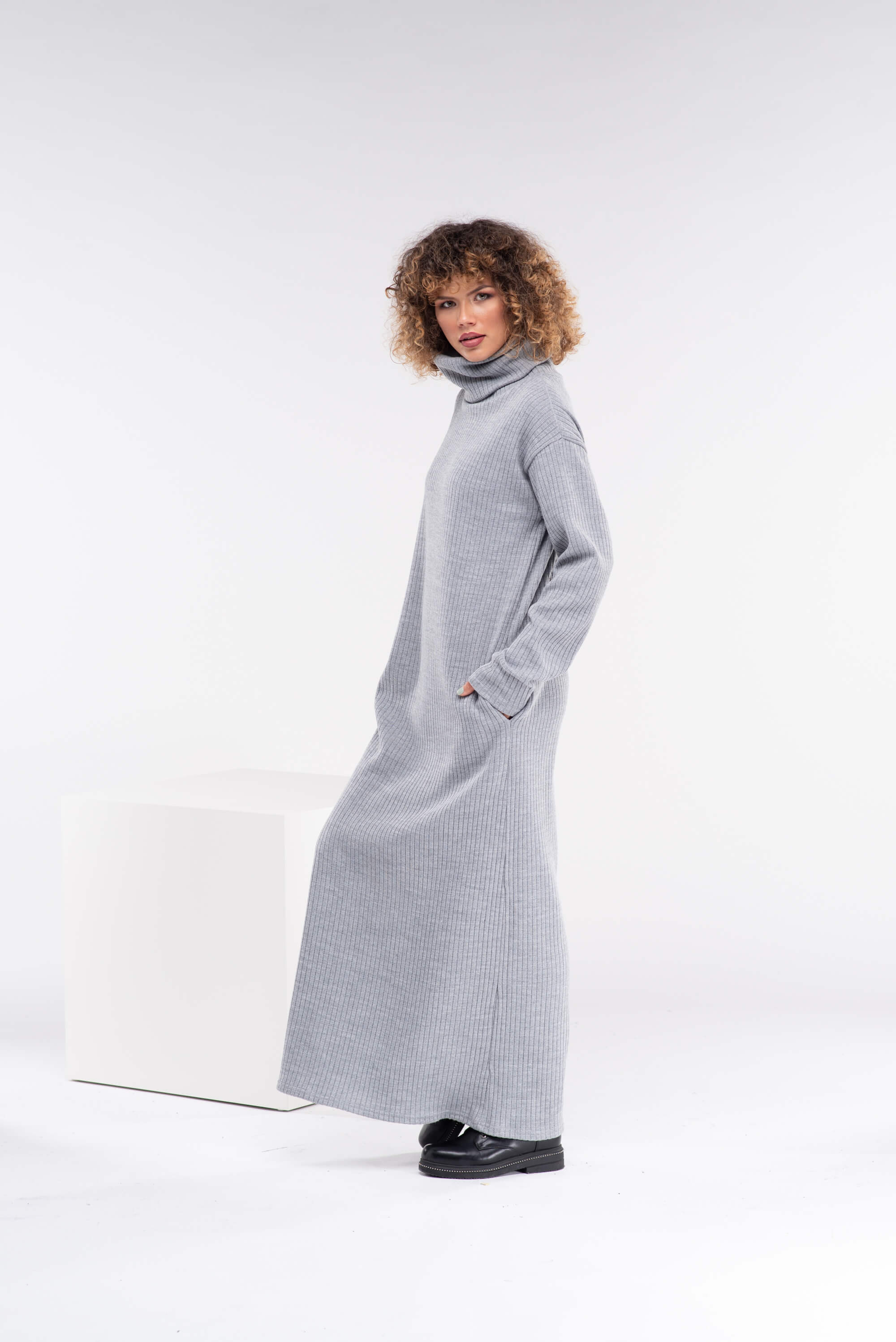 Light Grey Long Wool Knitted Dress