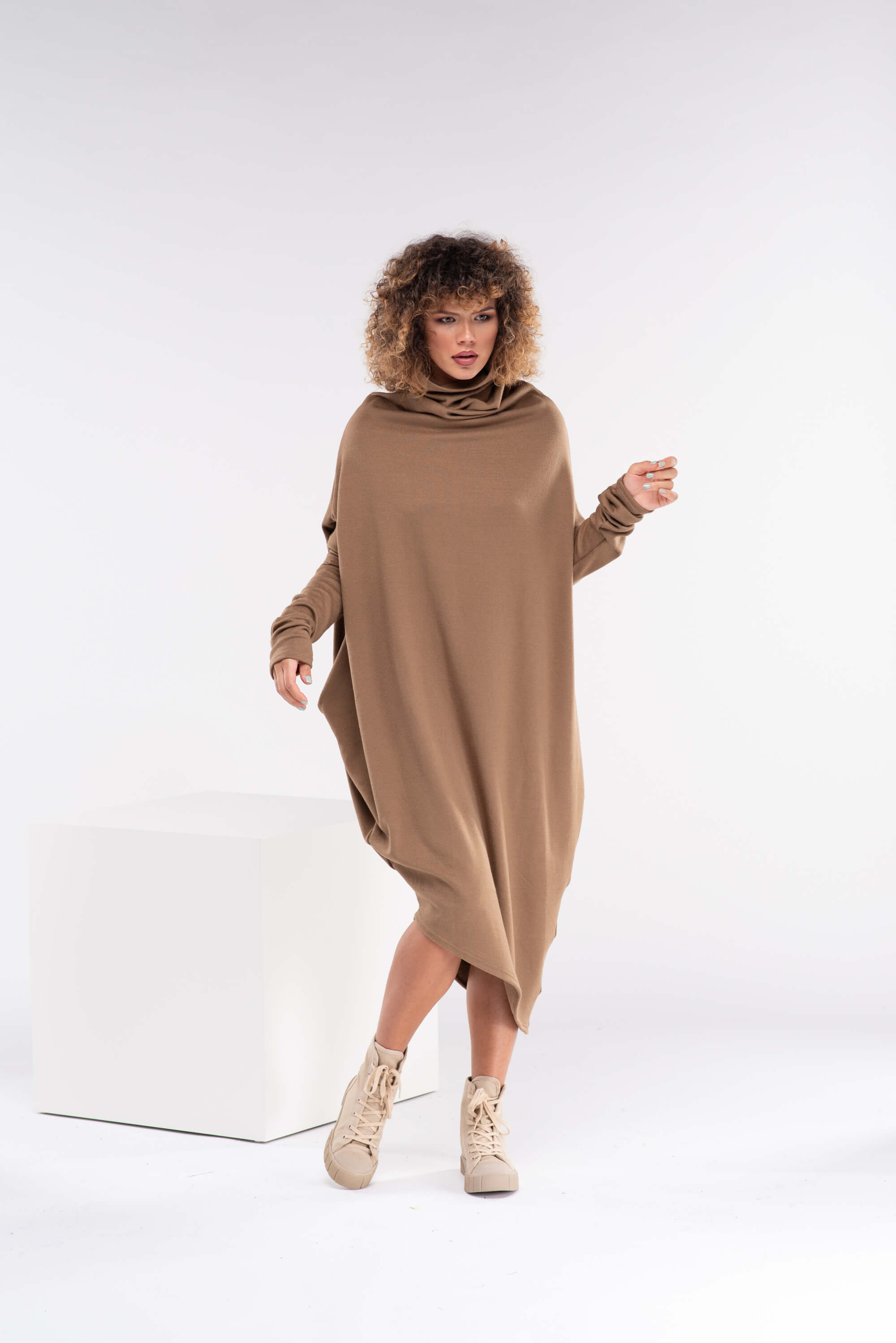 Camel Asymmetrical Sweater Dress