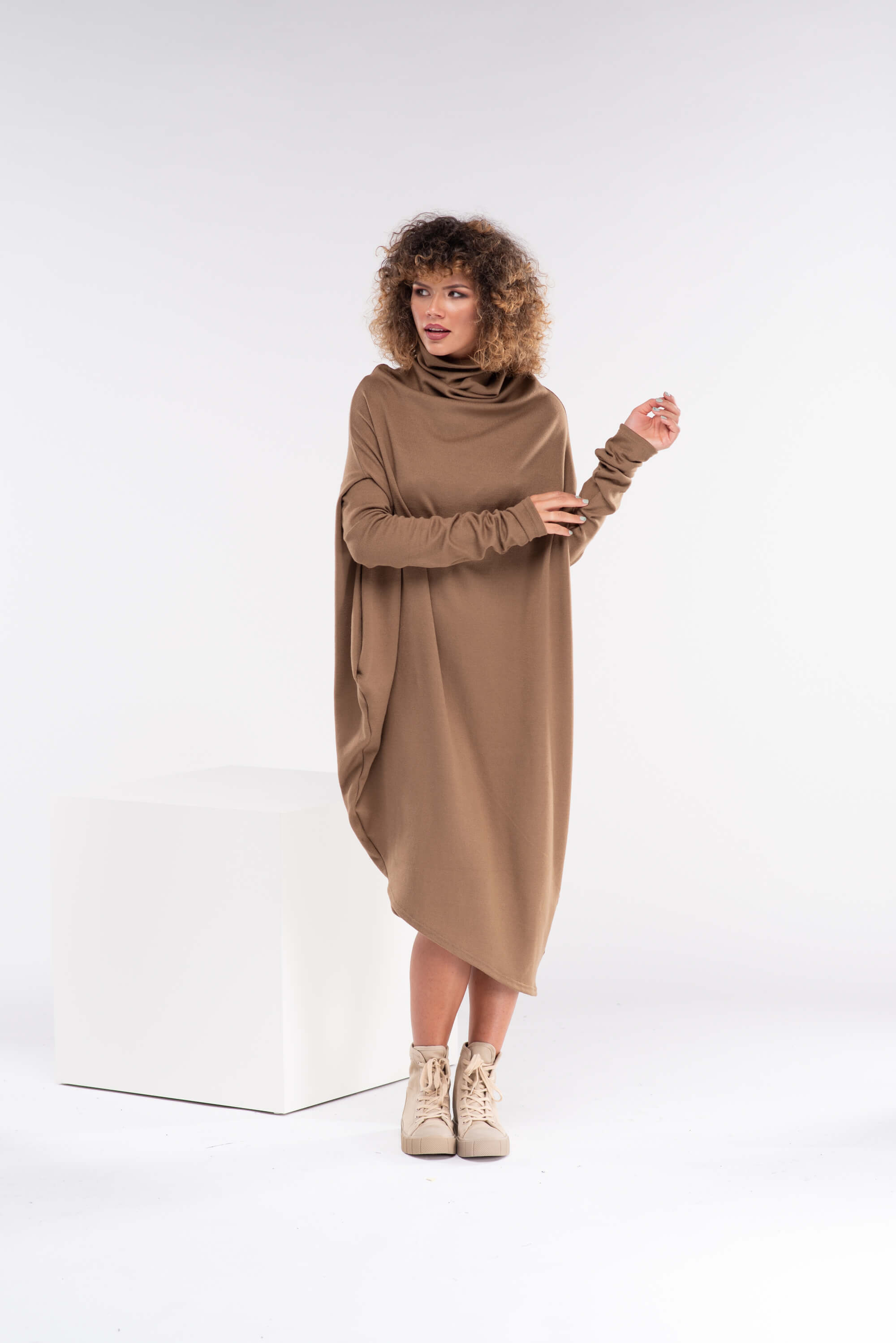 Camel Asymmetrical Sweater Dress