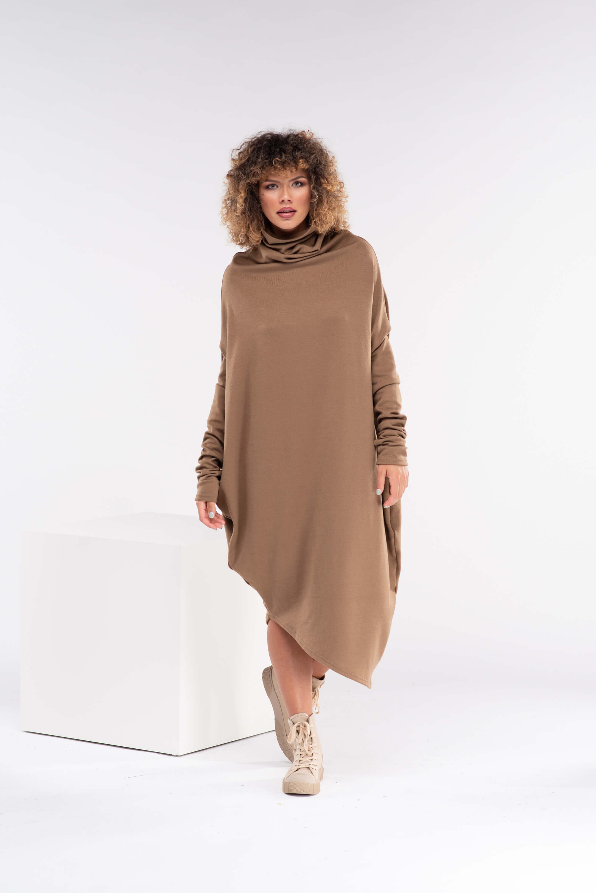 Camel Asymmetrical Sweater Dress