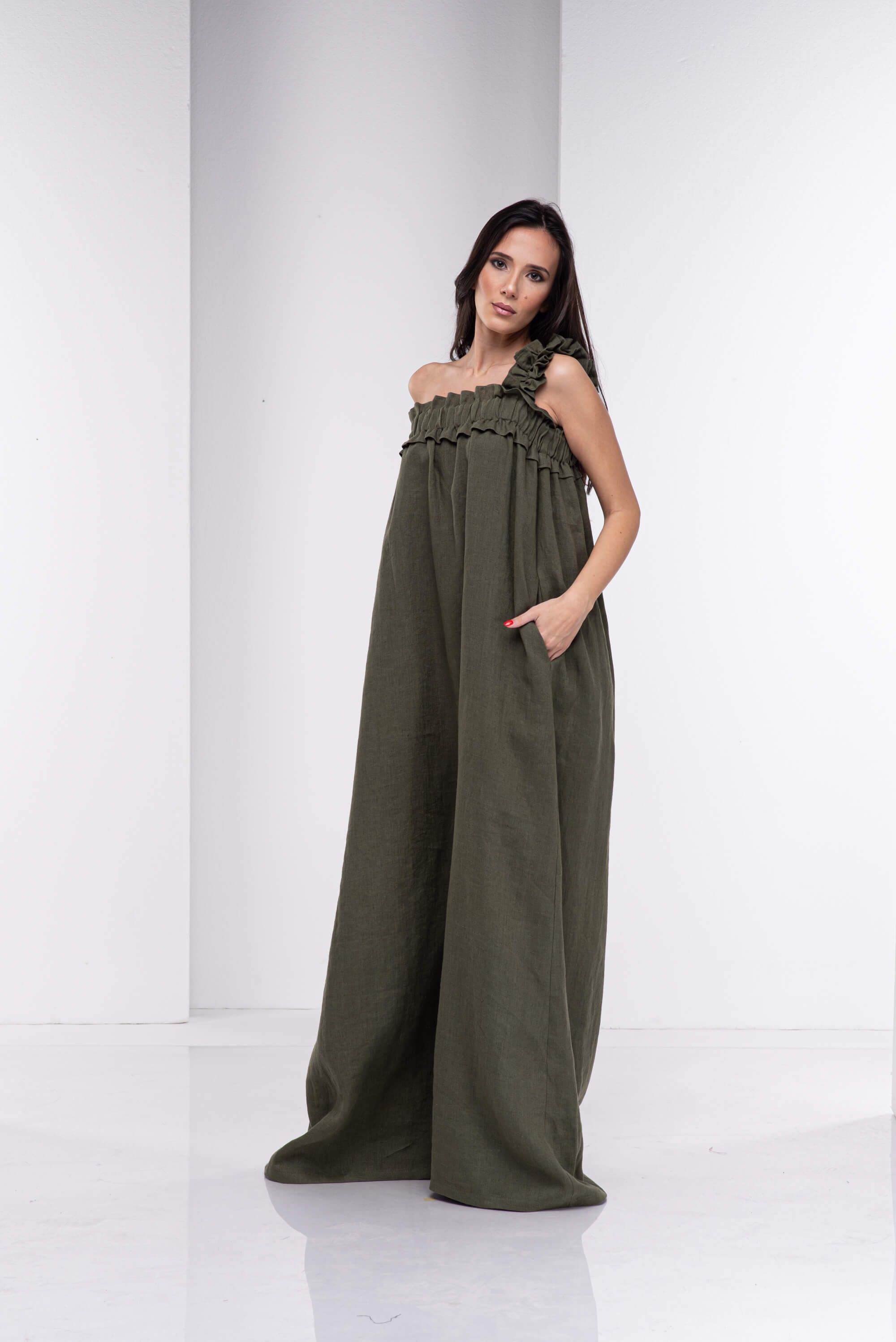 Olive Green Maxi Boho Kaftan Dress