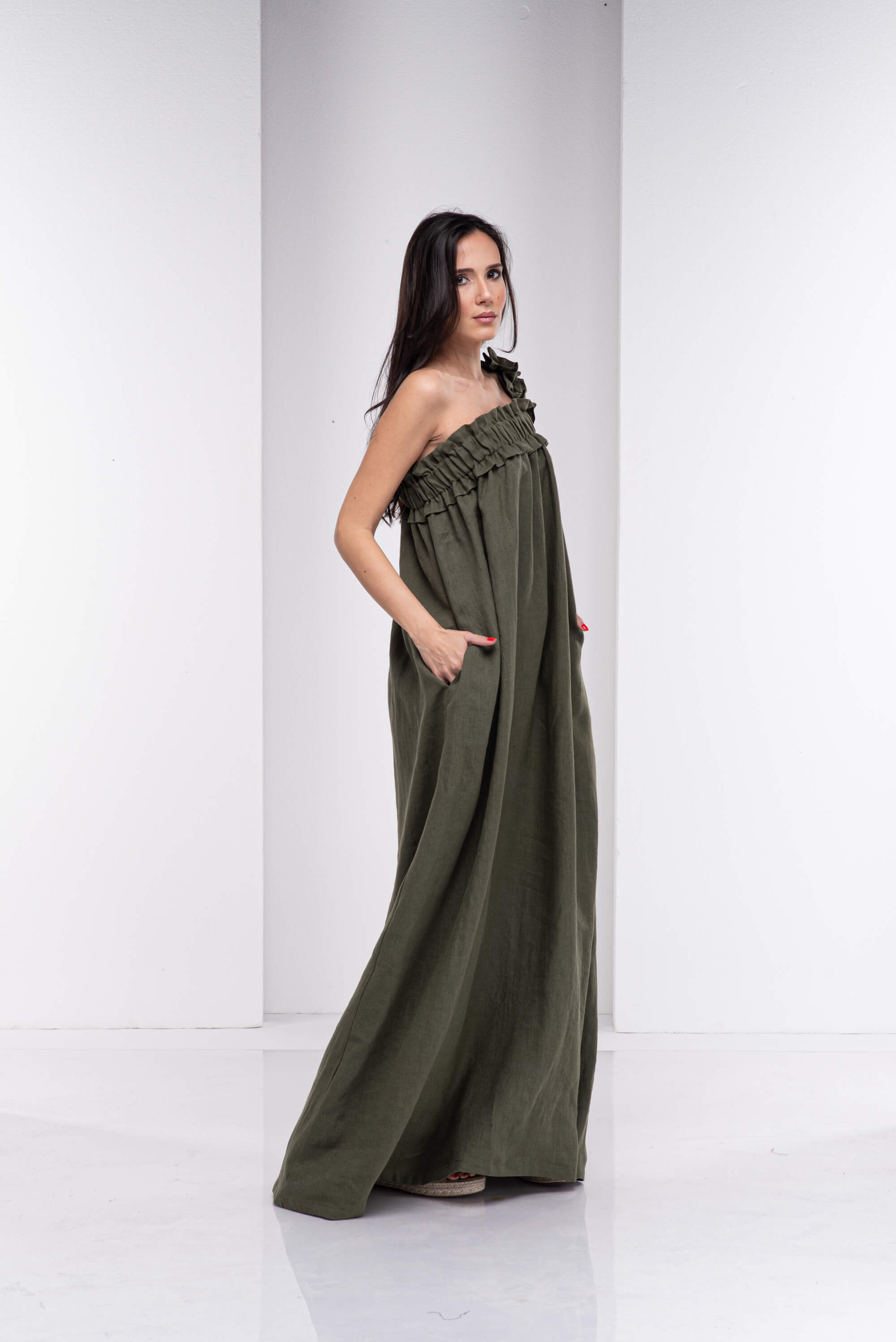 Olive Green Maxi Boho Kaftan Dress