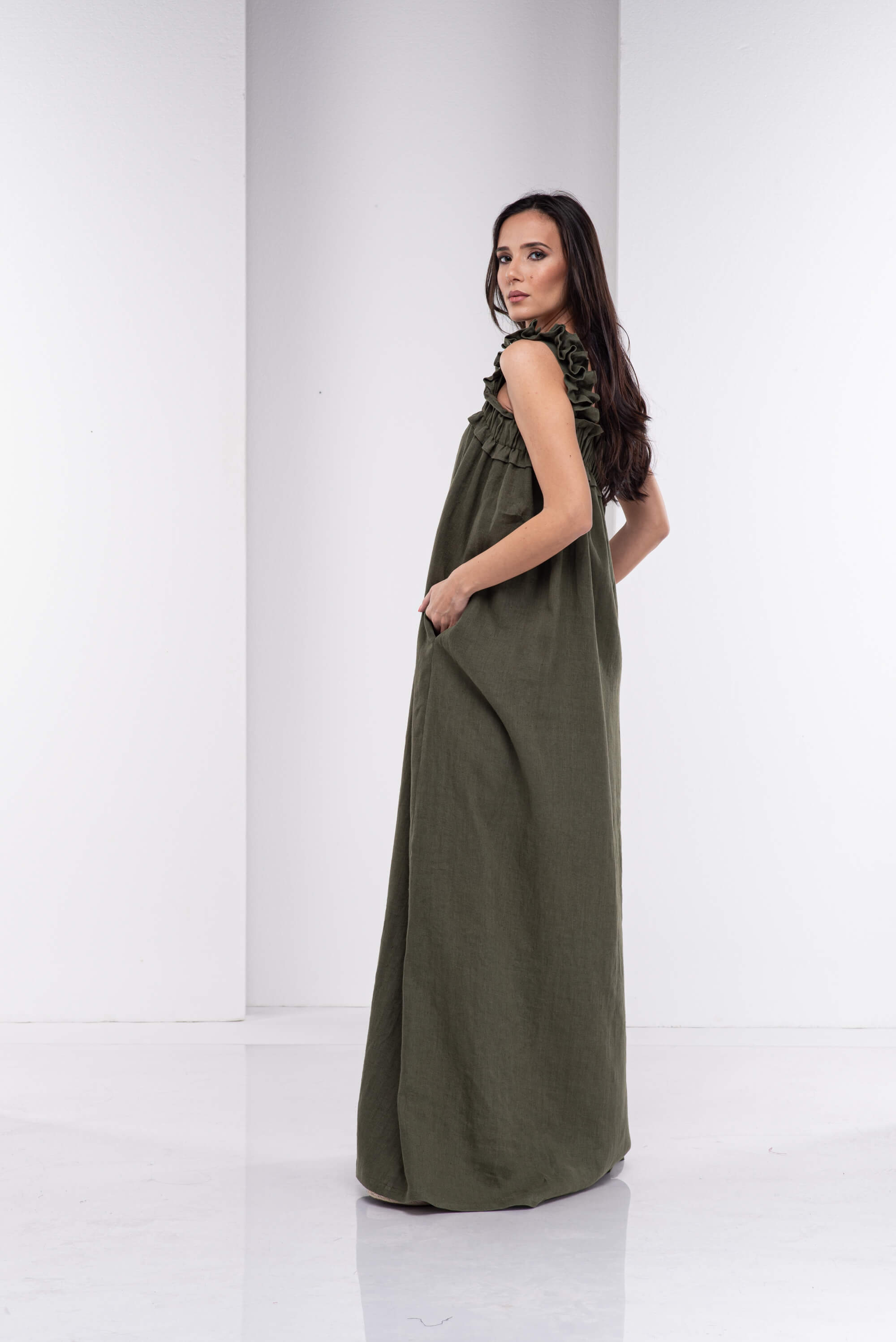 Olive Green Maxi Boho Kaftan Dress