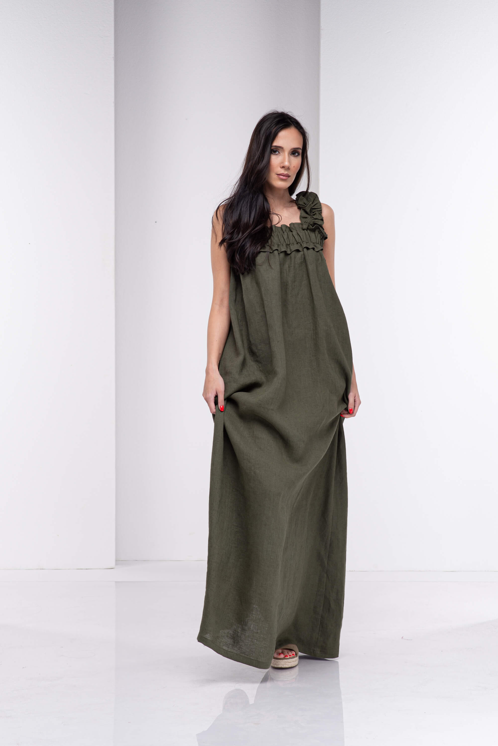 Olive Green Maxi Boho Kaftan Dress