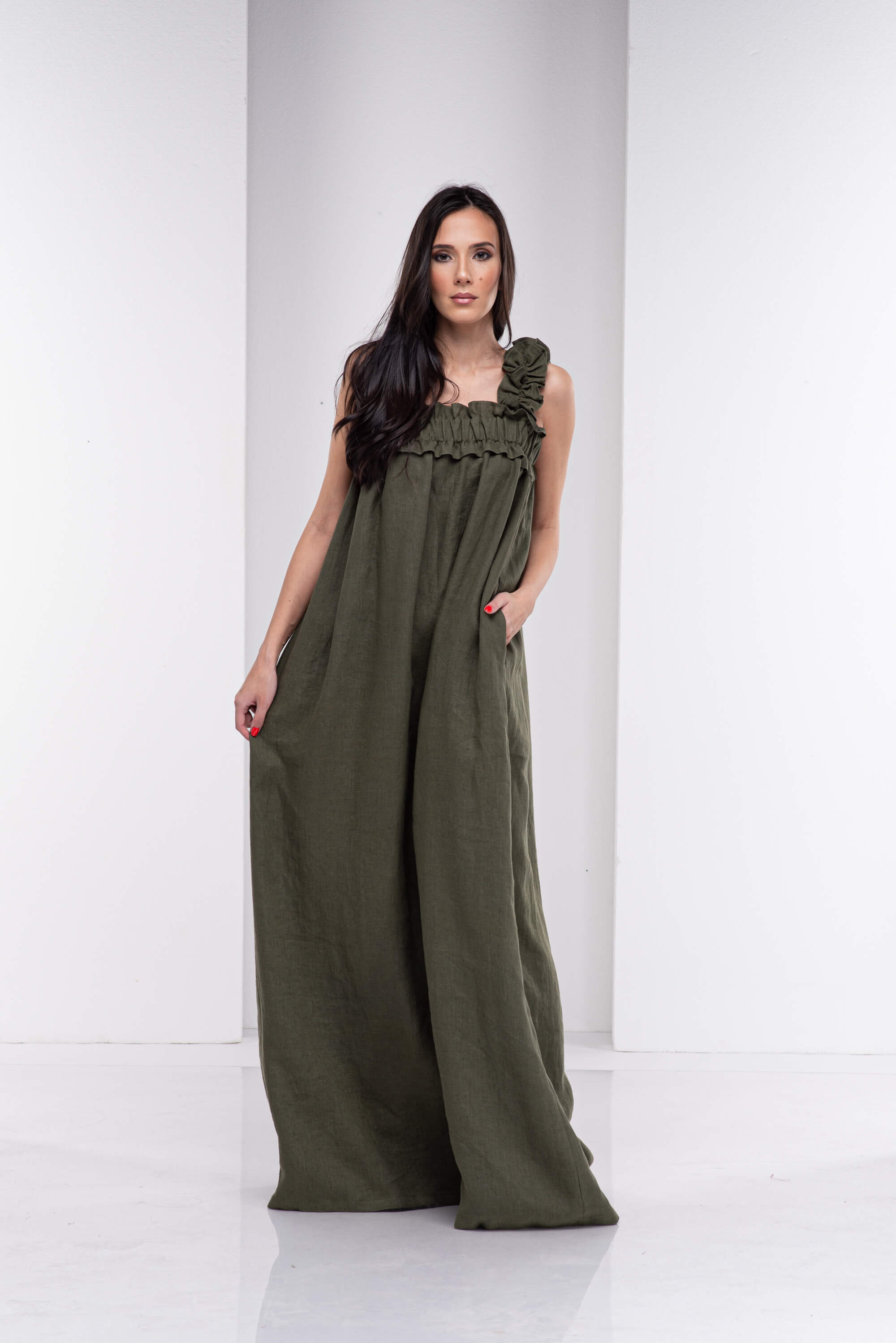 Olive Green Maxi Boho Kaftan Dress