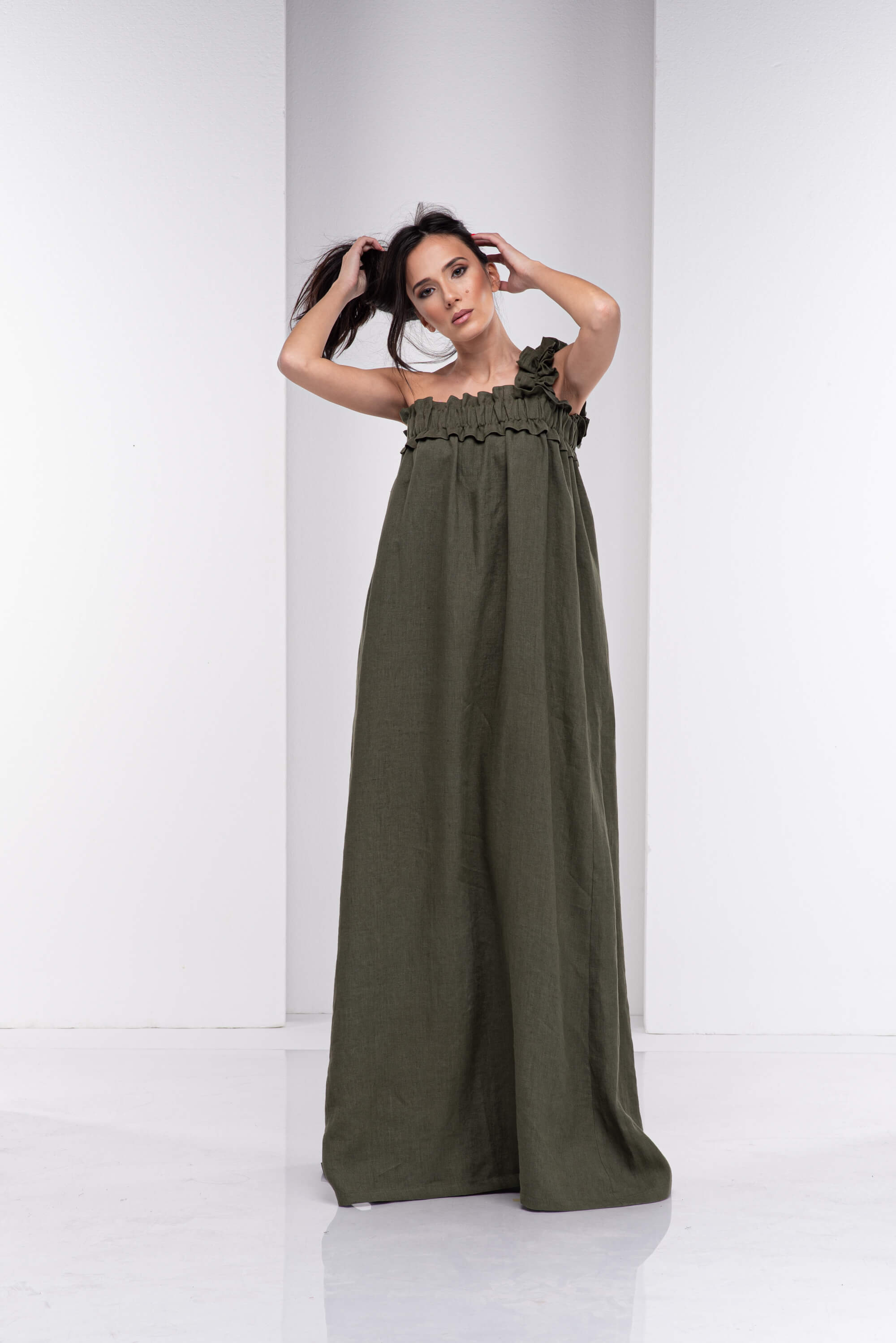 Olive Green Maxi Boho Kaftan Dress