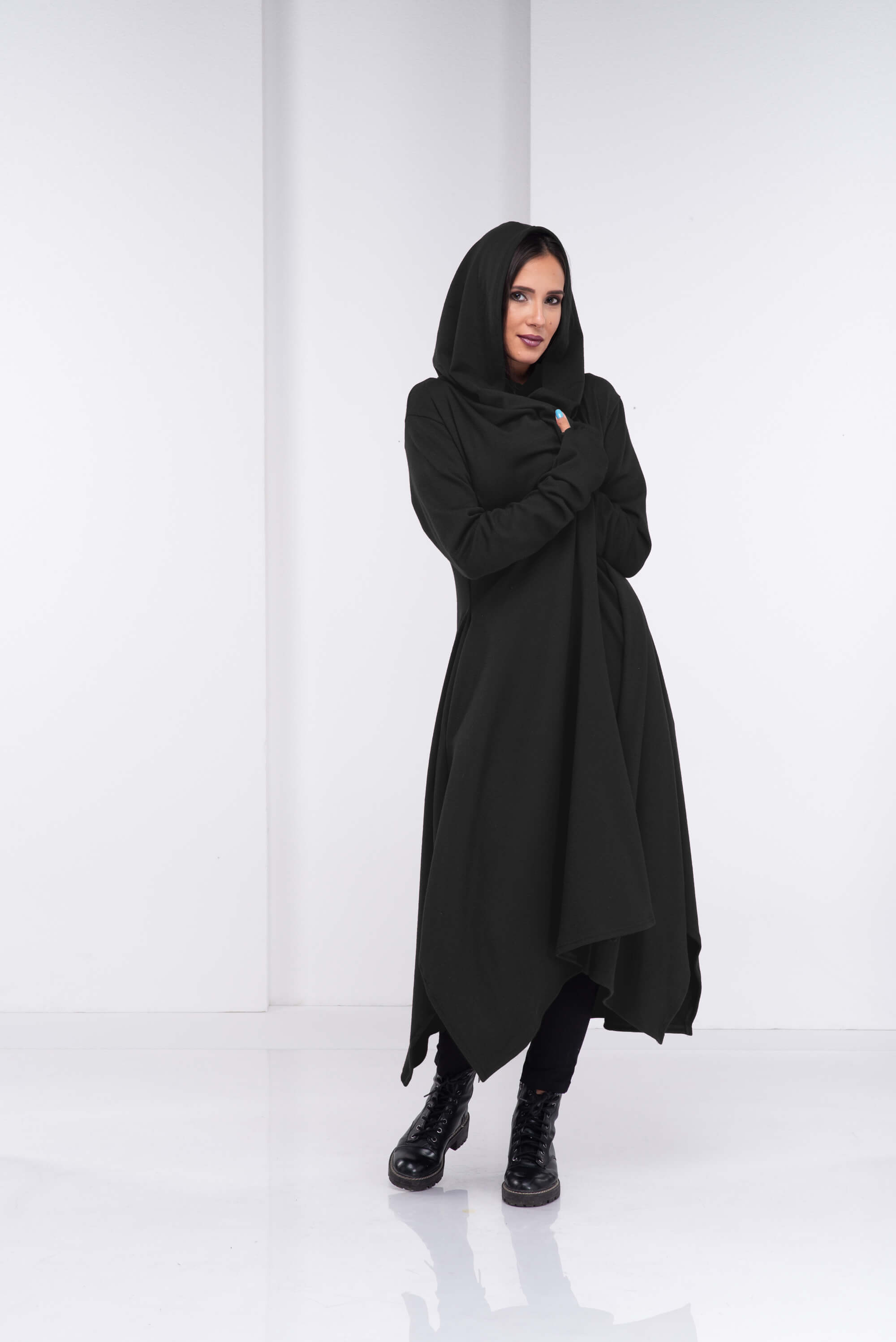 Black Loose Cloak with Hood