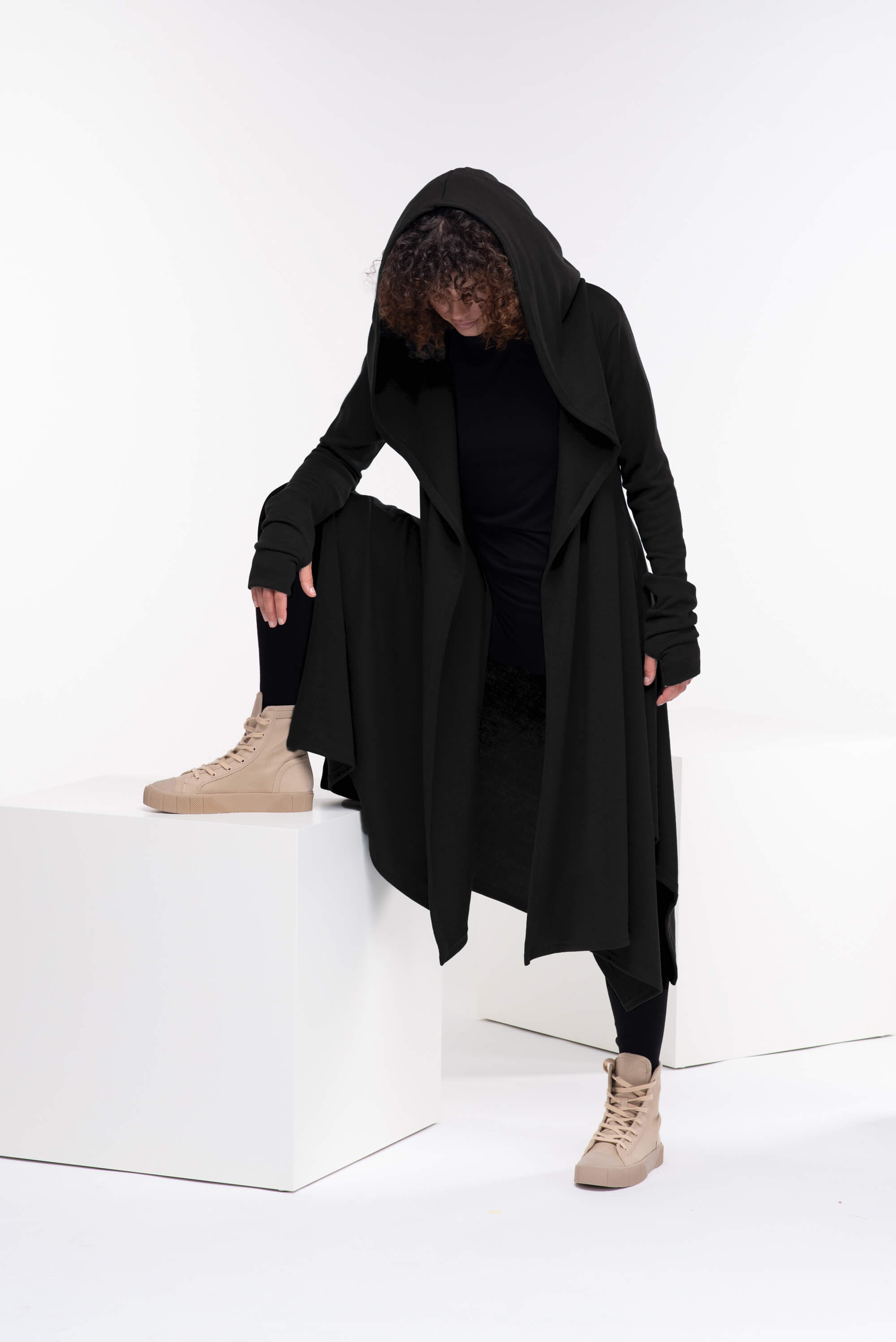 Black Loose Cloak with Hood