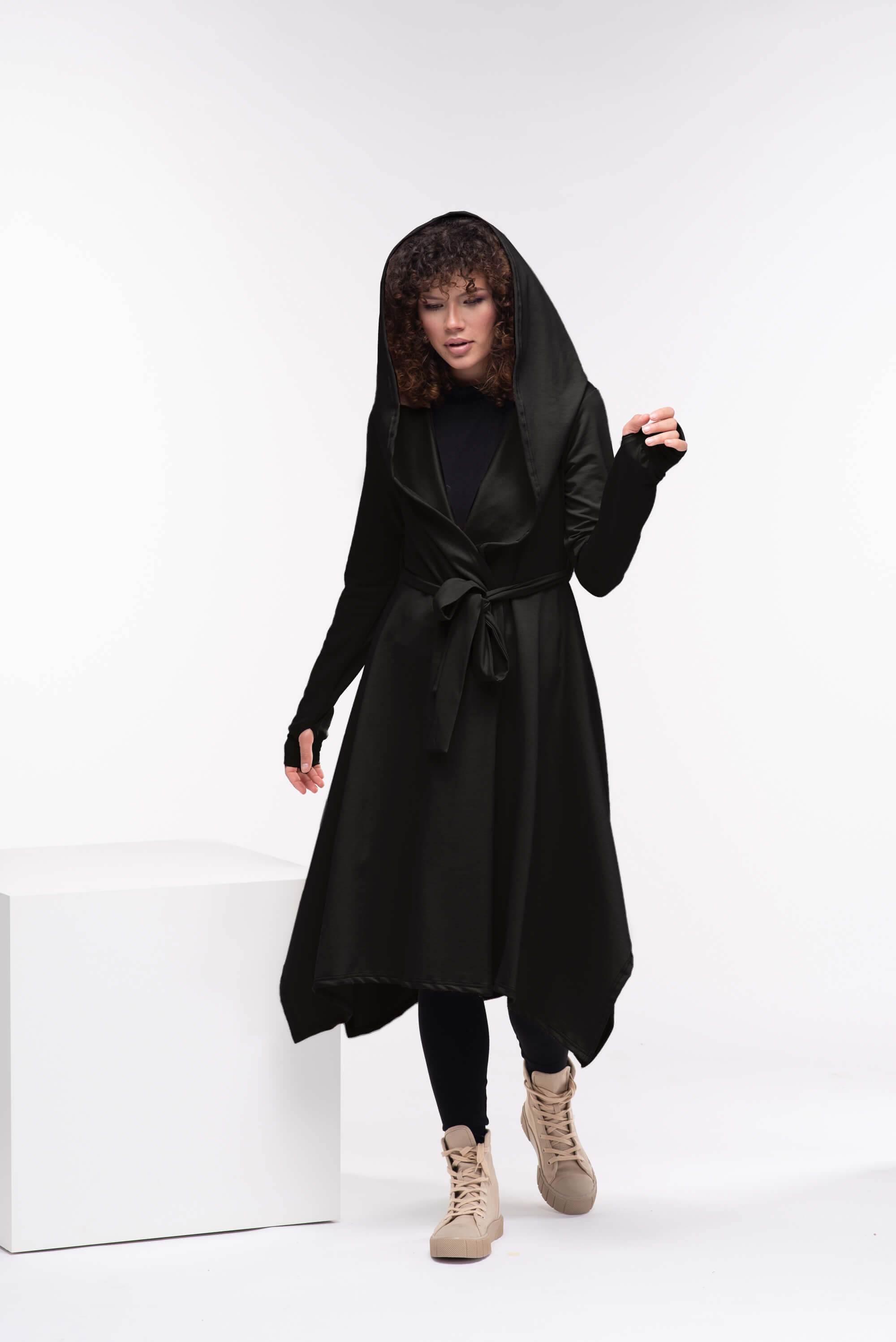 Black Asymmetrical Maxi Cardigan Cape