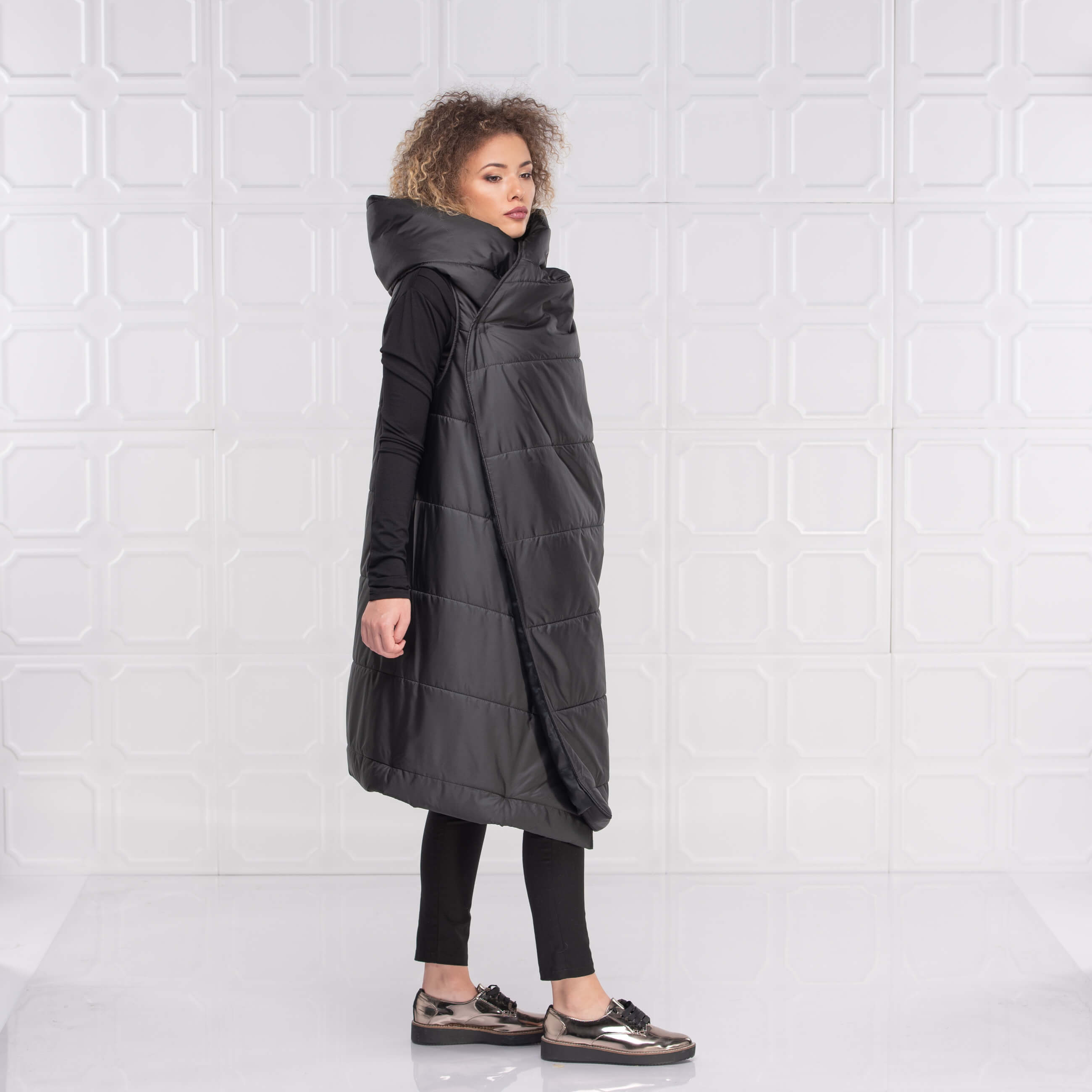 Black Maxi Loose Puffer Vest