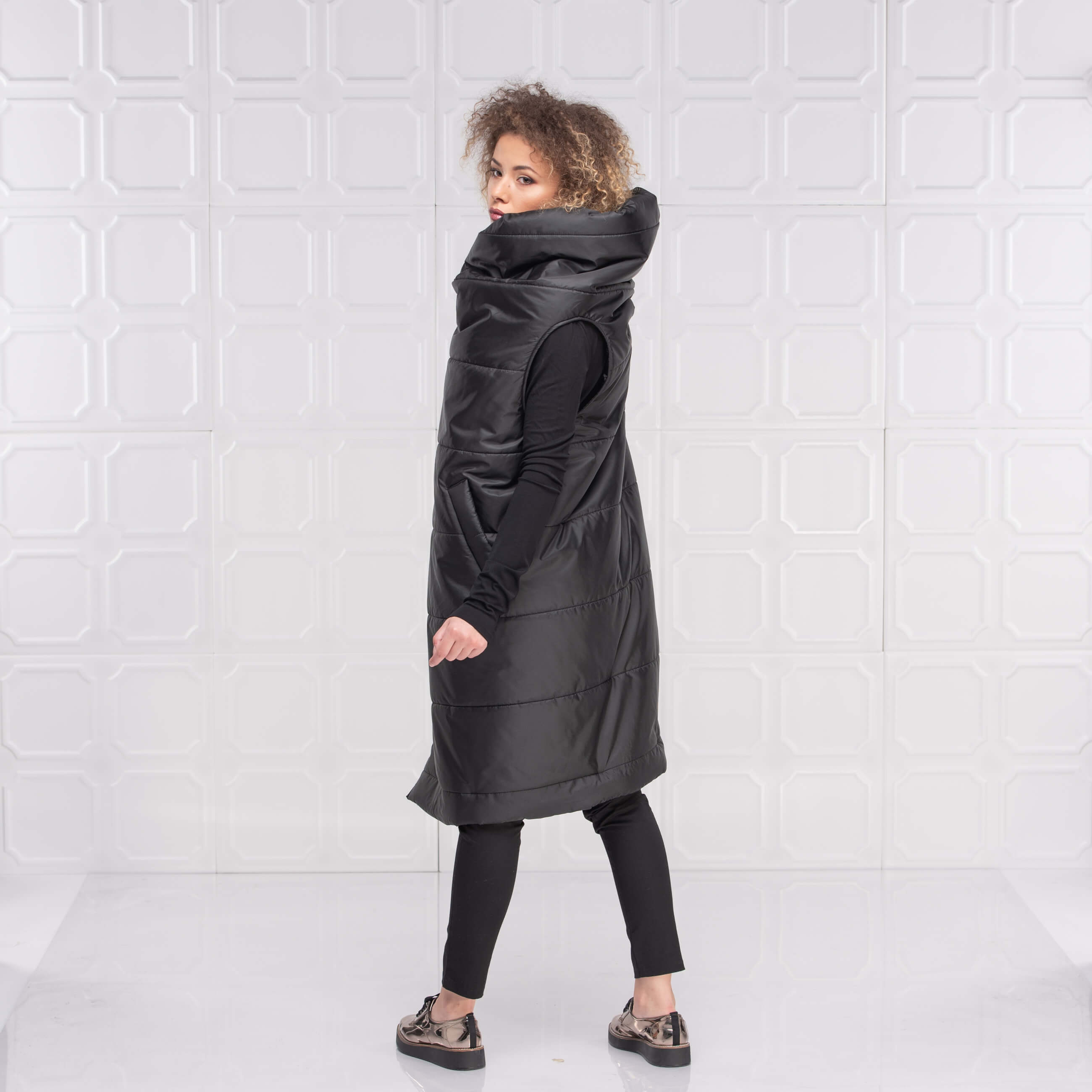 Black Maxi Loose Puffer Vest